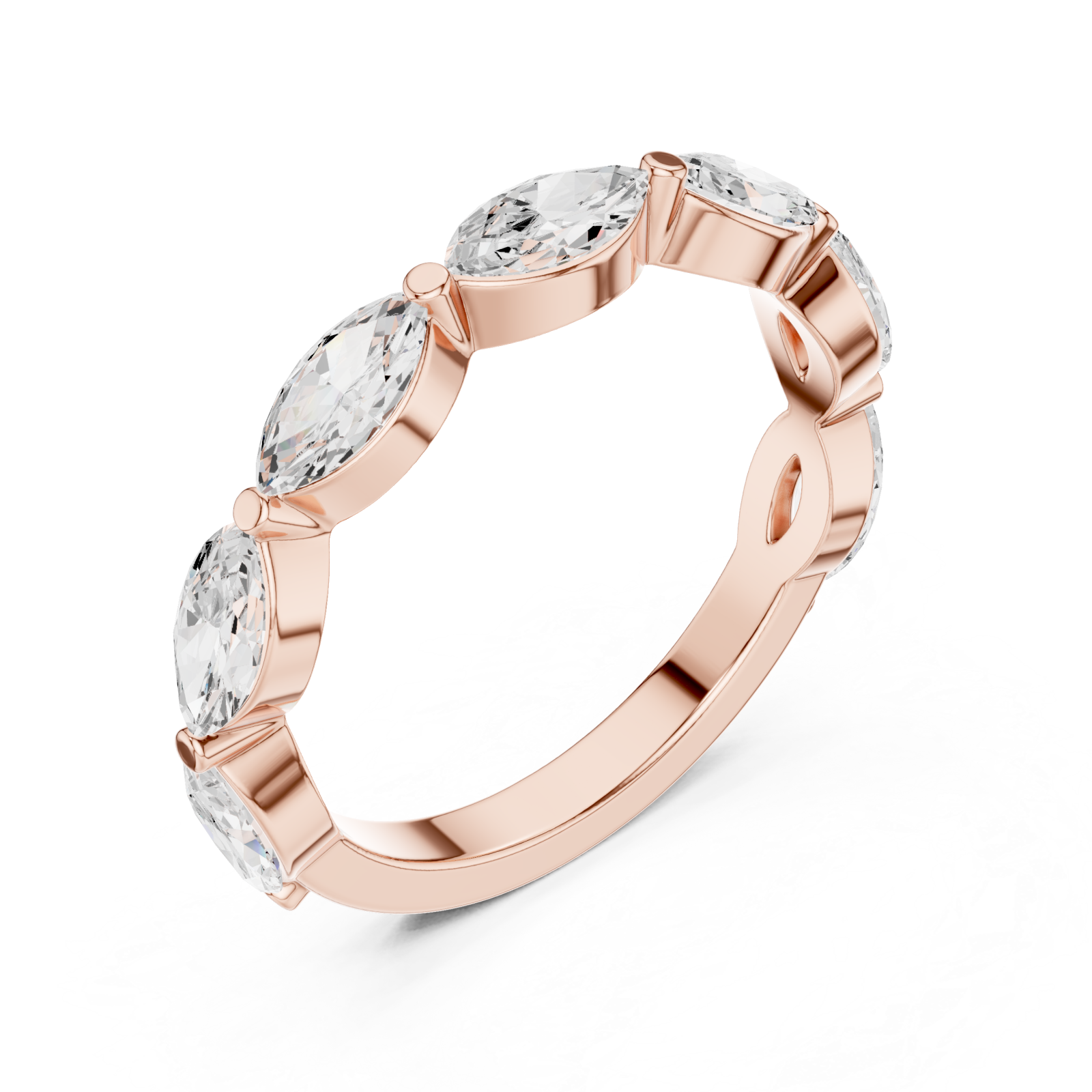  Rose Gold Radiant Marquise Row Band Ring Right View
