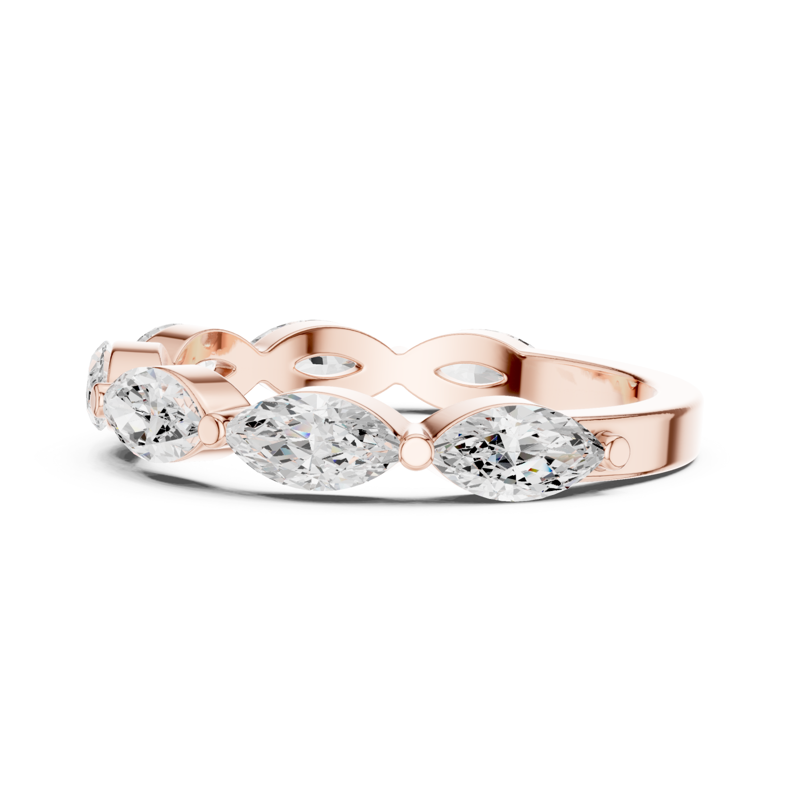  Rose Gold Radiant Marquise Row Band Ring Side View
