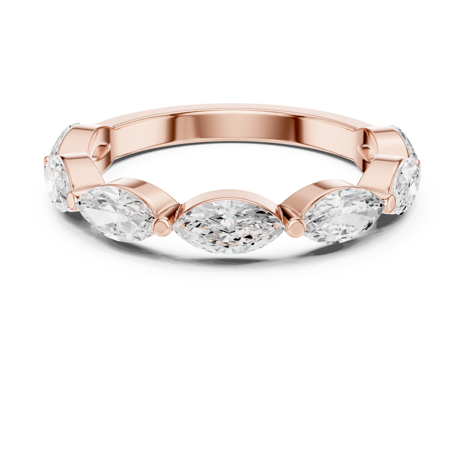  Rose Gold Radiant Marquise Row Band Ring Front View