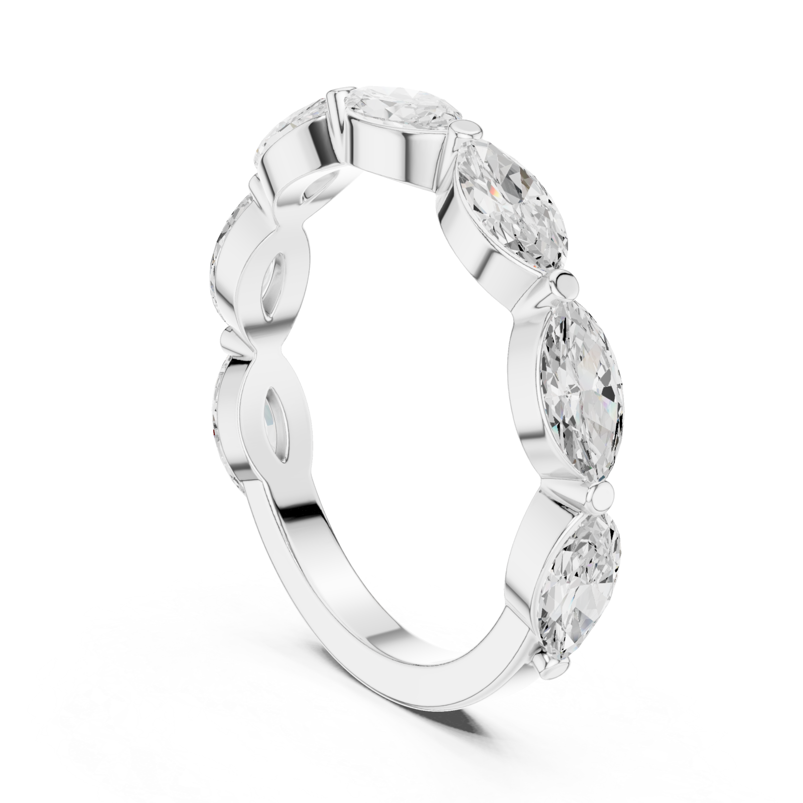  White Gold Radiant Marquise Row Band Ring Left View