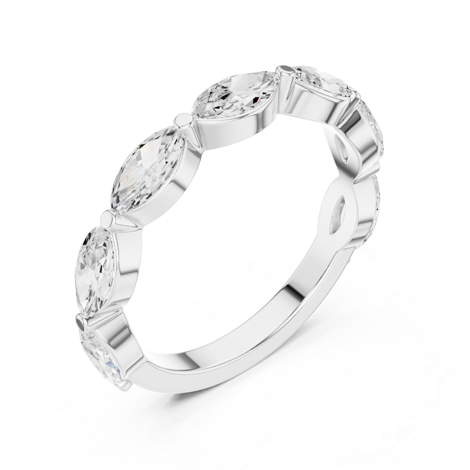  White Gold Radiant Marquise Row Band Ring Right View