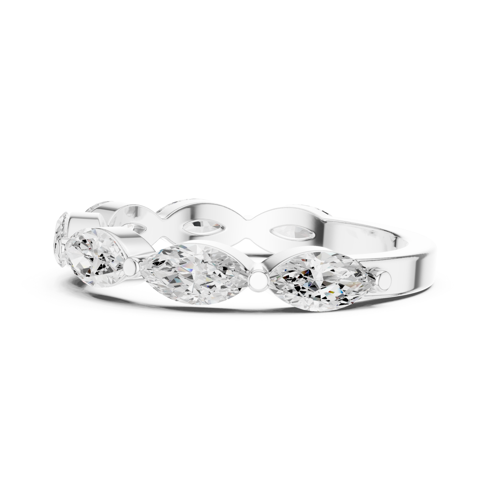  White Gold Radiant Marquise Row Band Ring Side View