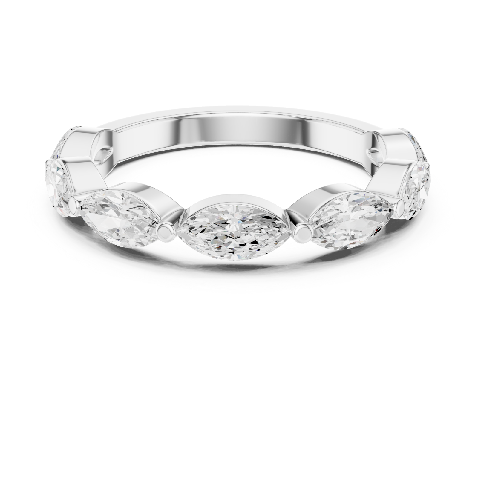  White Gold Radiant Marquise Row Band Ring Front View