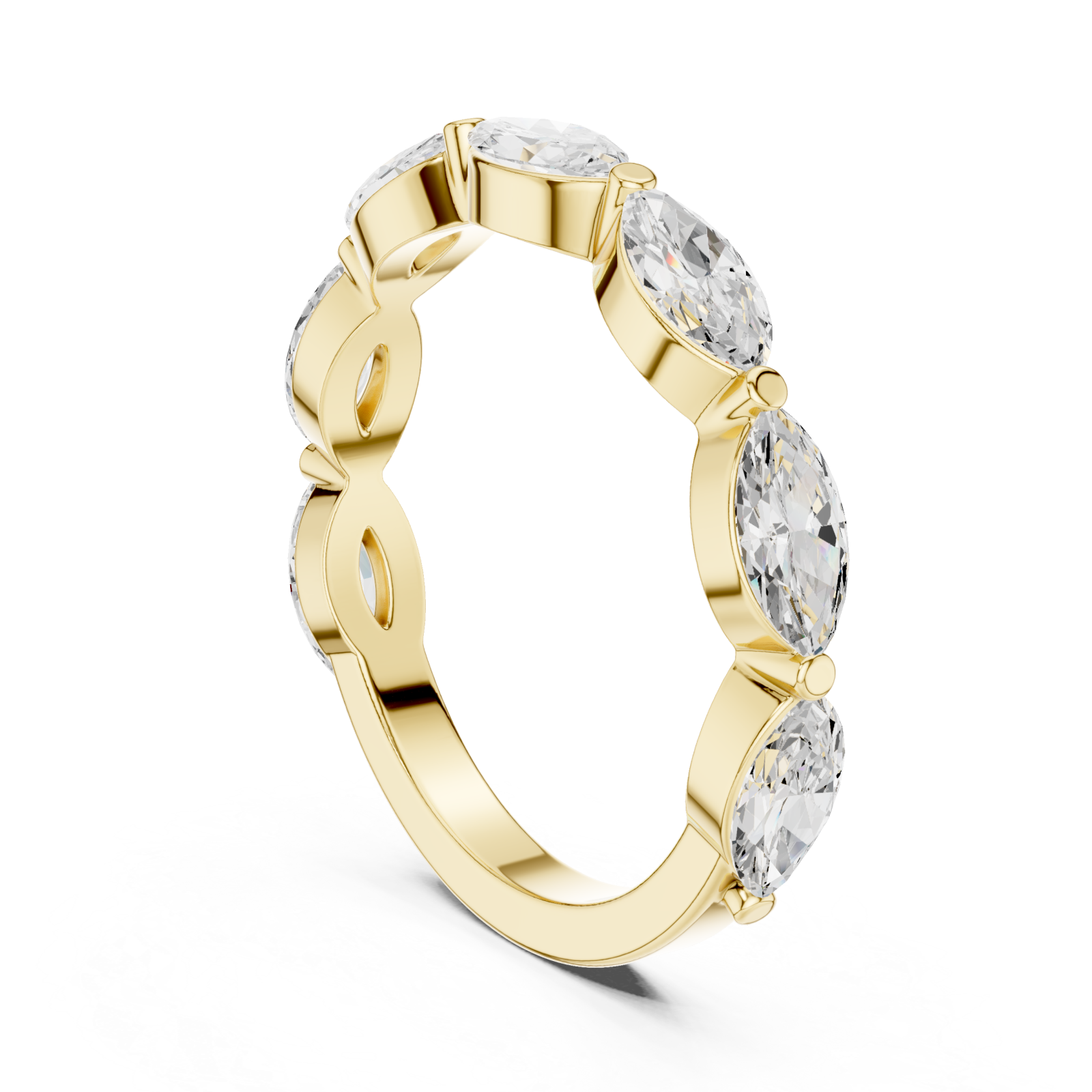  Gold Radiant Marquise Row Band Ring Left View
