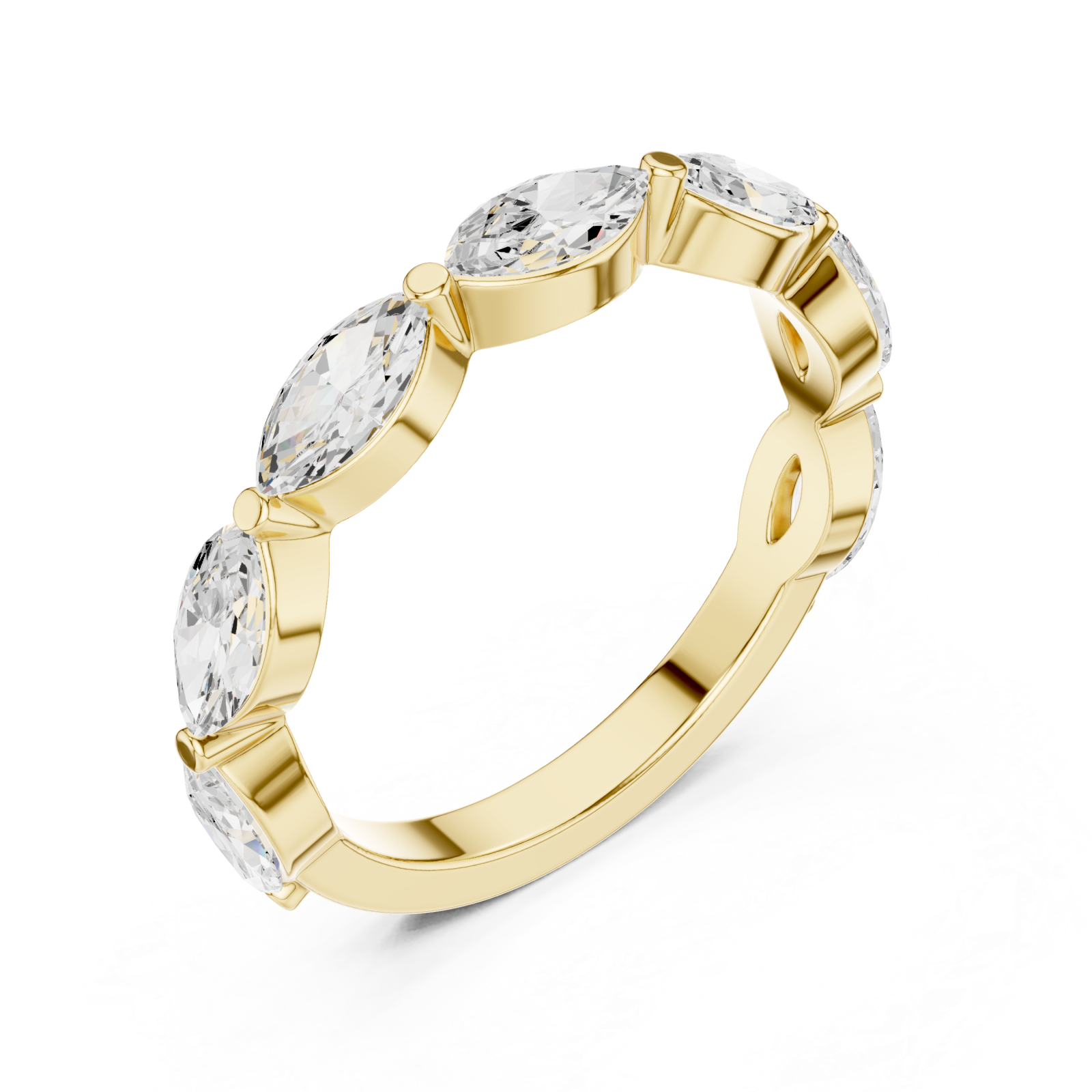 Gold Radiant Marquise Row Band Ring Right View