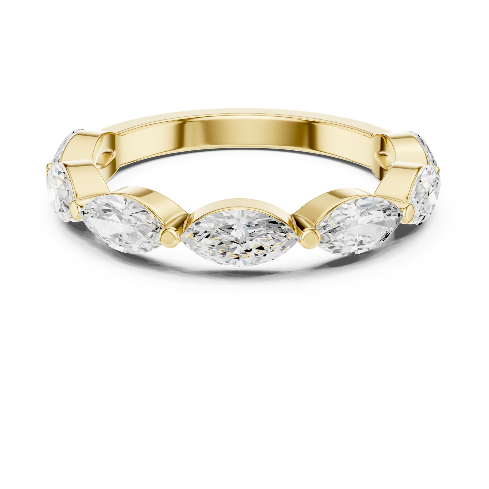  Gold Radiant Marquise Row Band Ring Front View