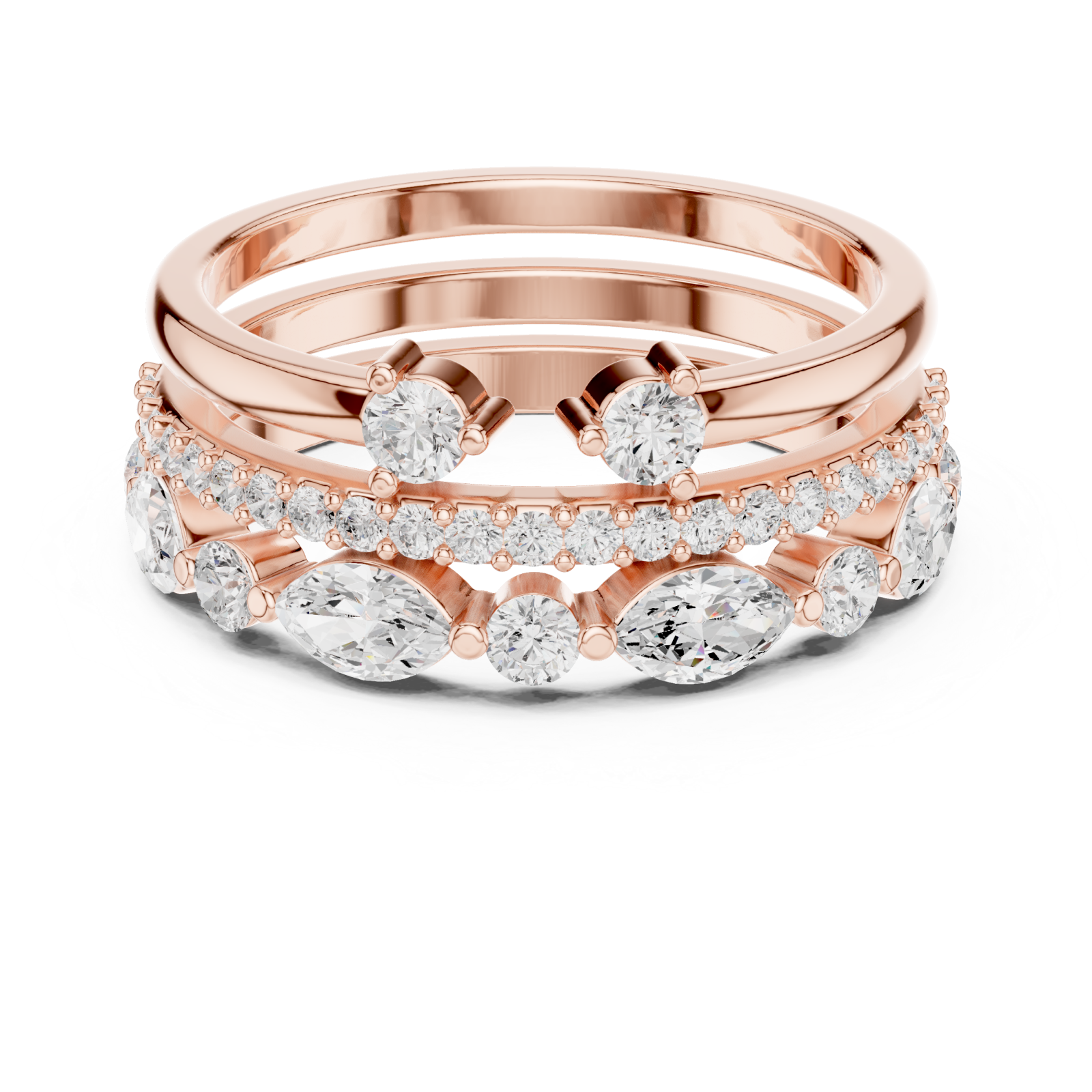  Rose Gold Lustrous Petal Symphony Classic Ring Front View