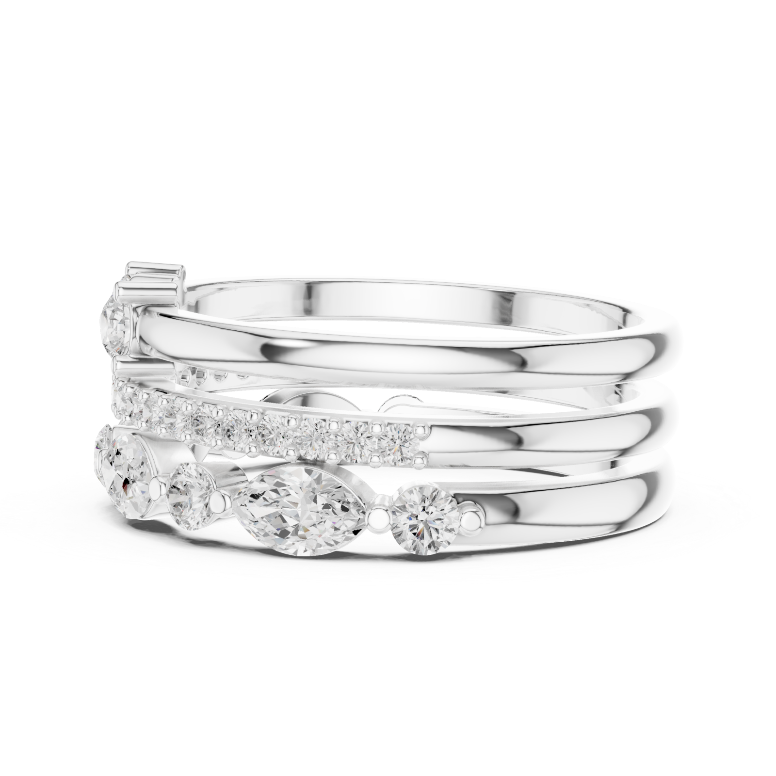  White Gold Lustrous Petal Symphony Classic Ring Side View
