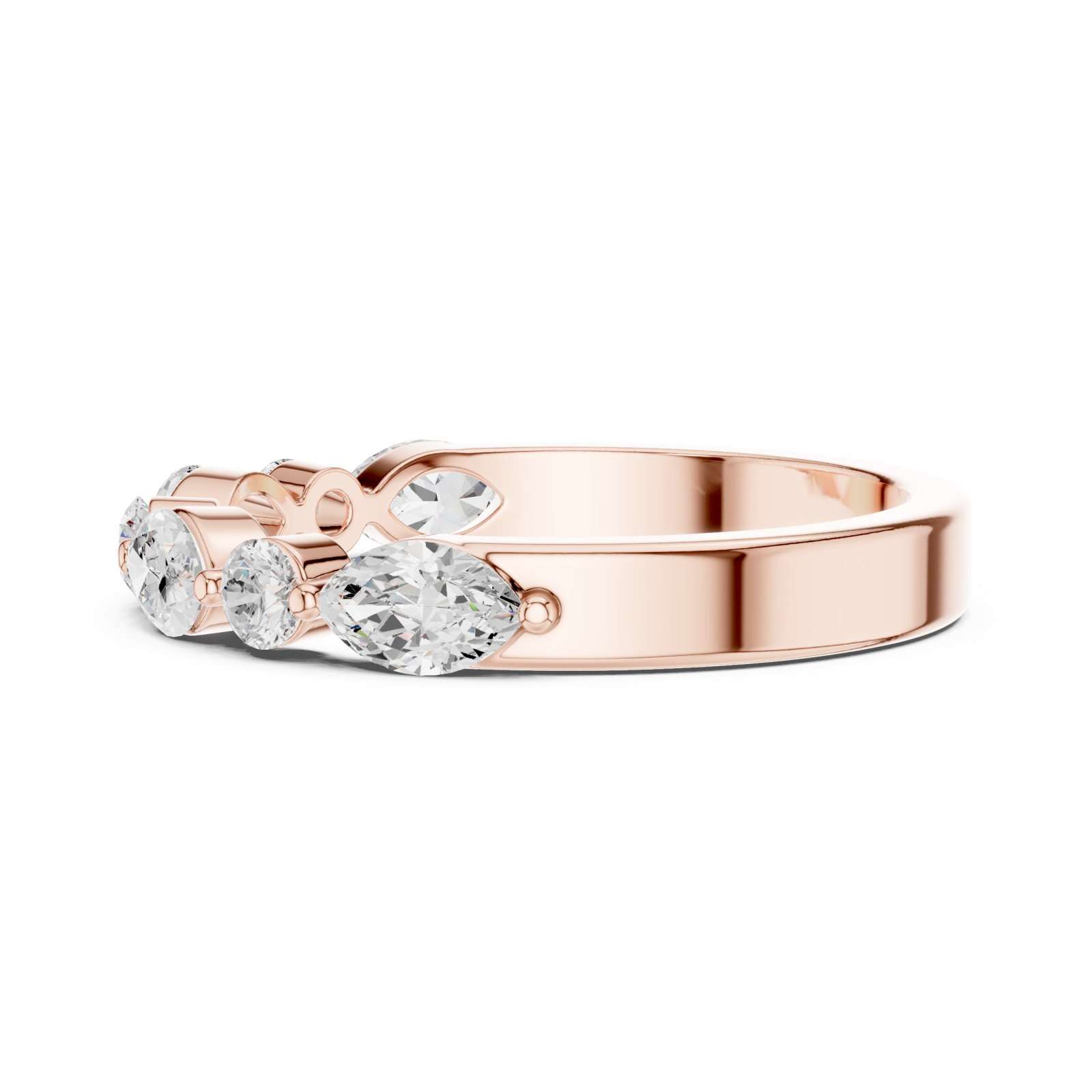  Rose Gold Radiant Flair Marquise Accent Ring Side View