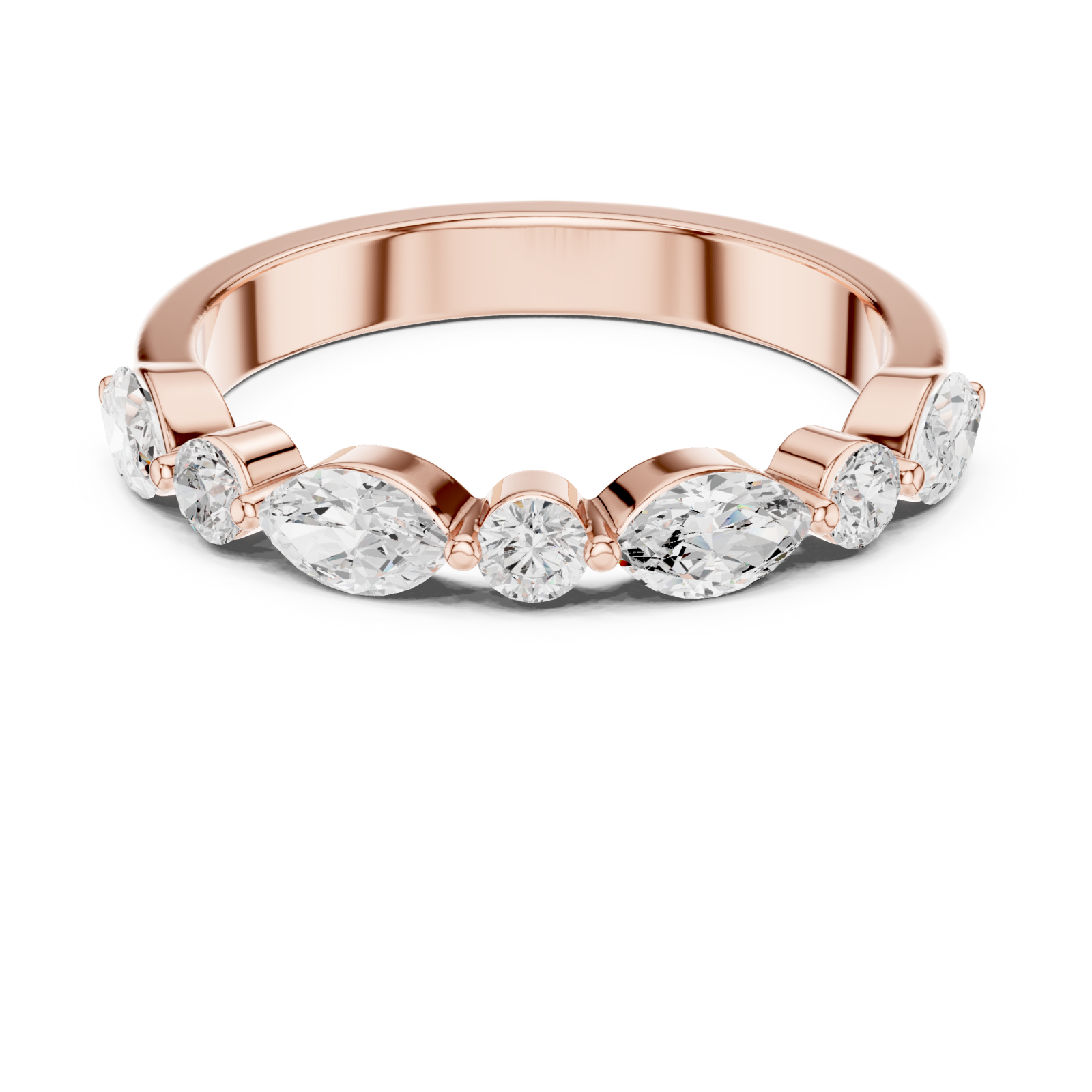  Rose Gold Radiant Flair Marquise Accent Ring Front View