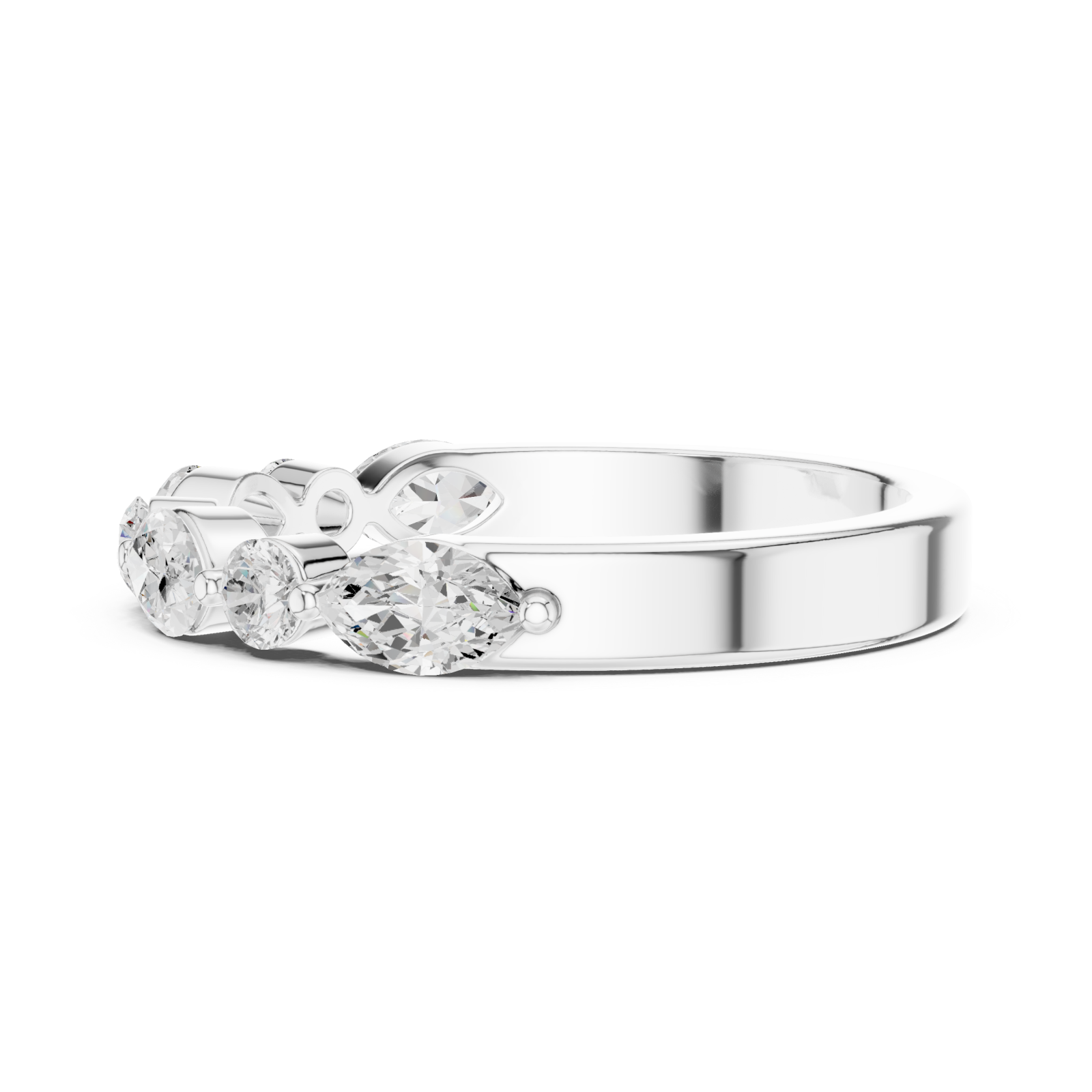  White Gold Radiant Flair Marquise Accent Ring Side View