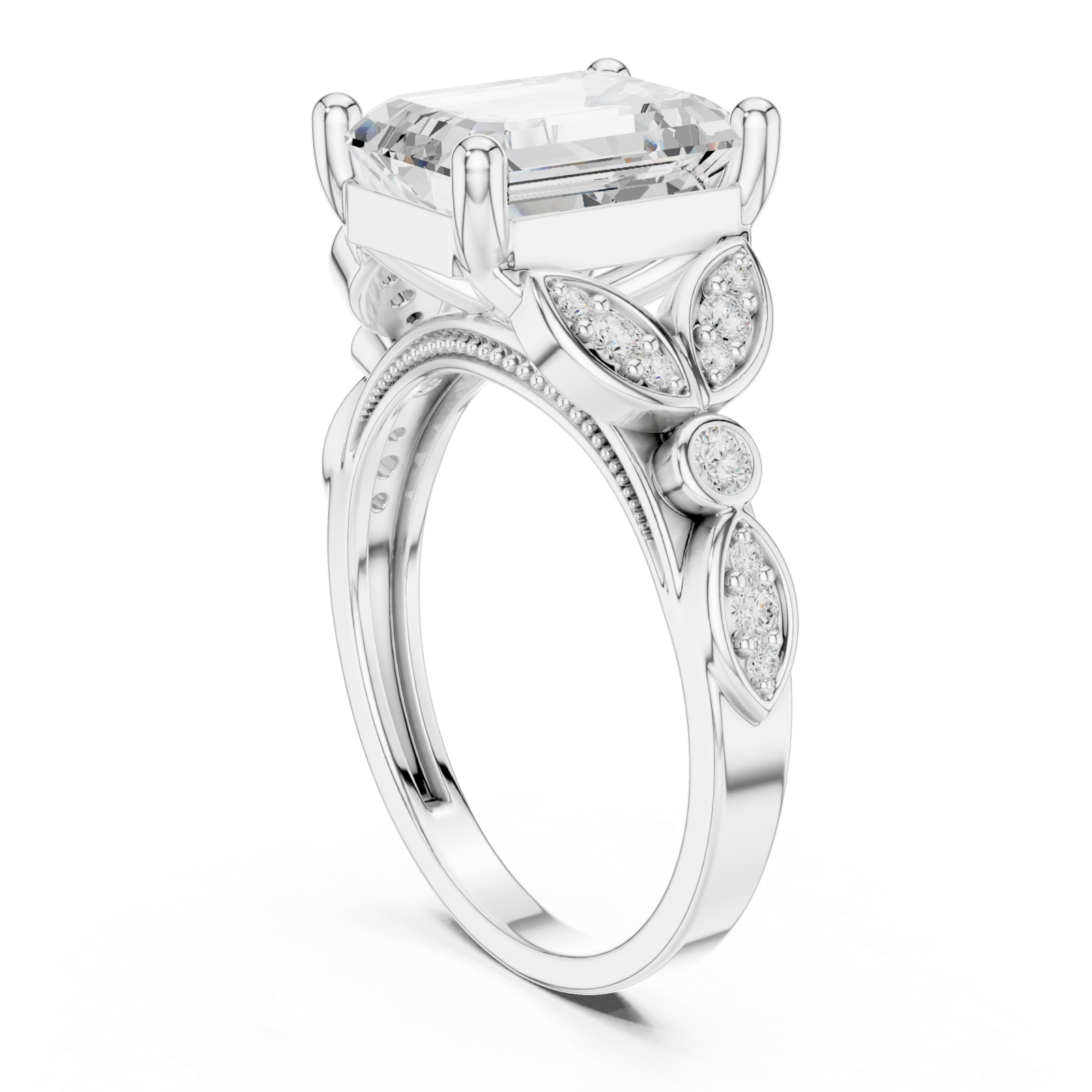  White Gold Whispering Petal Radiance Band Ring Left View