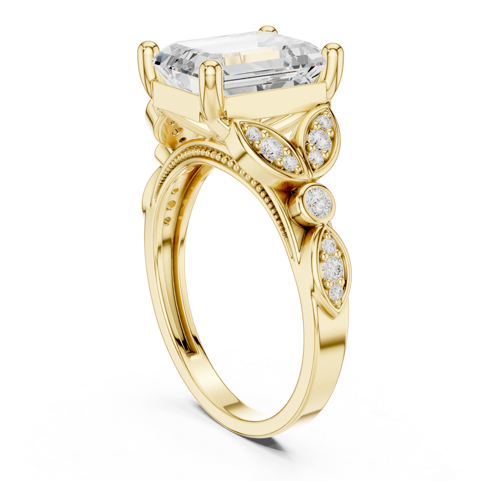  Gold Whispering Petal Radiance Band Ring Left View