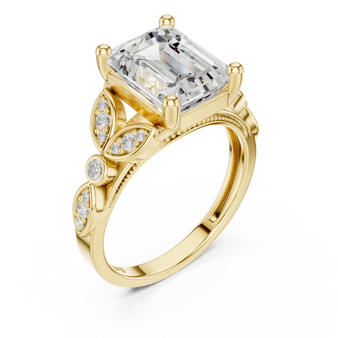 Gold Whispering Petal Radiance Band Ring Right View