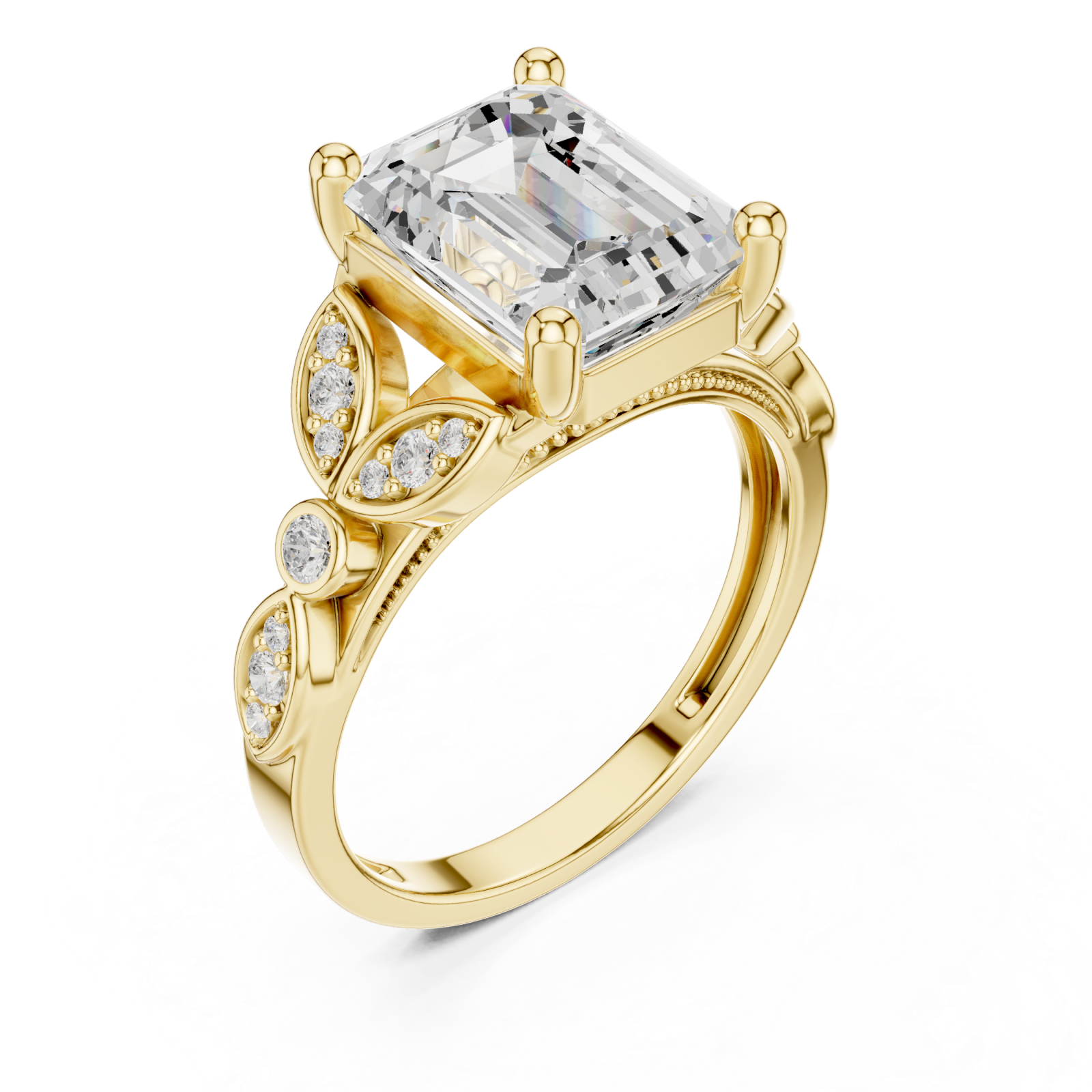 Gold Whispering Petal Radiance Band Ring Right View