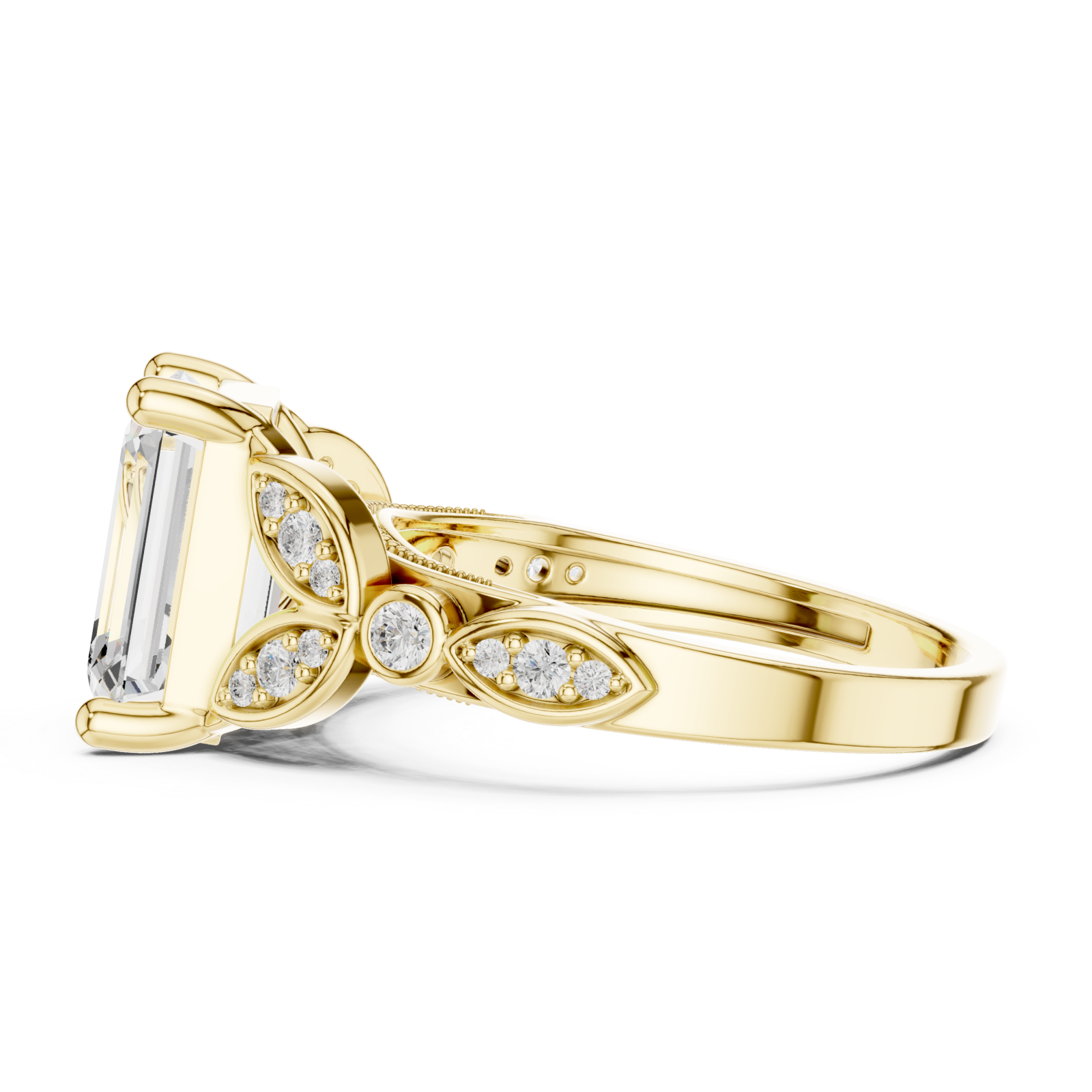  Gold Whispering Petal Radiance Band Ring Side View