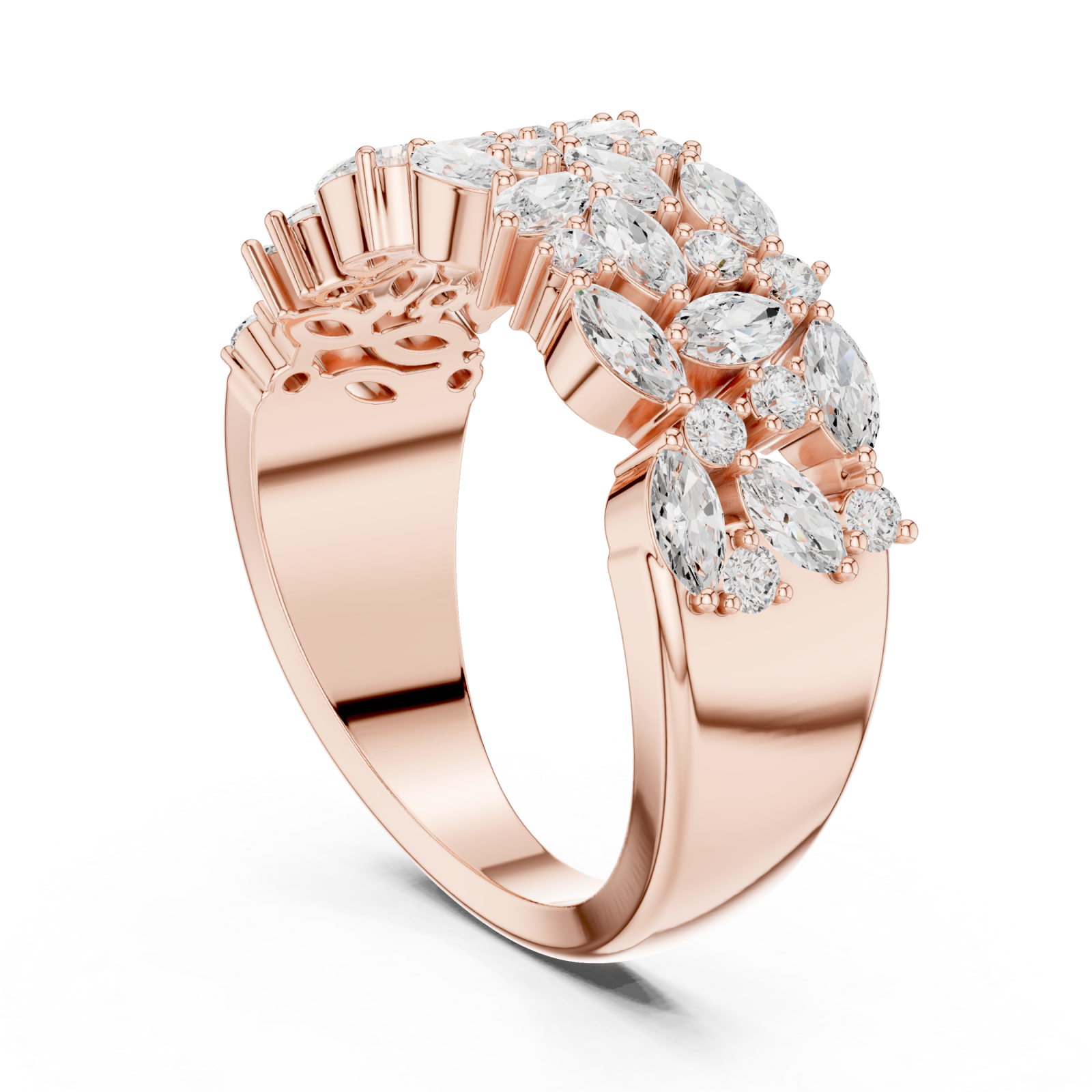  Rose Gold Radiant Petal Cluster Ring Left View
