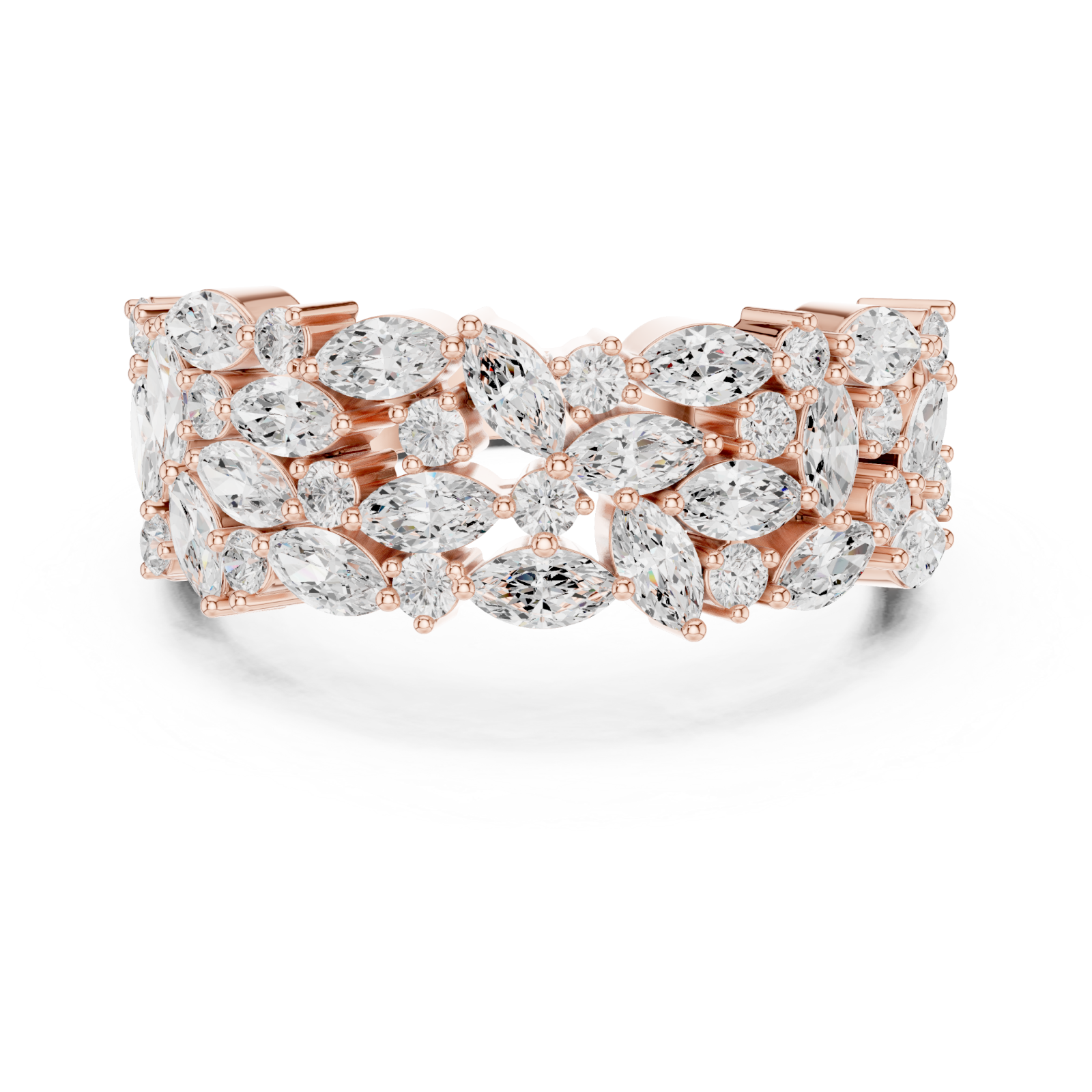  Rose Gold Radiant Petal Cluster Ring Front View