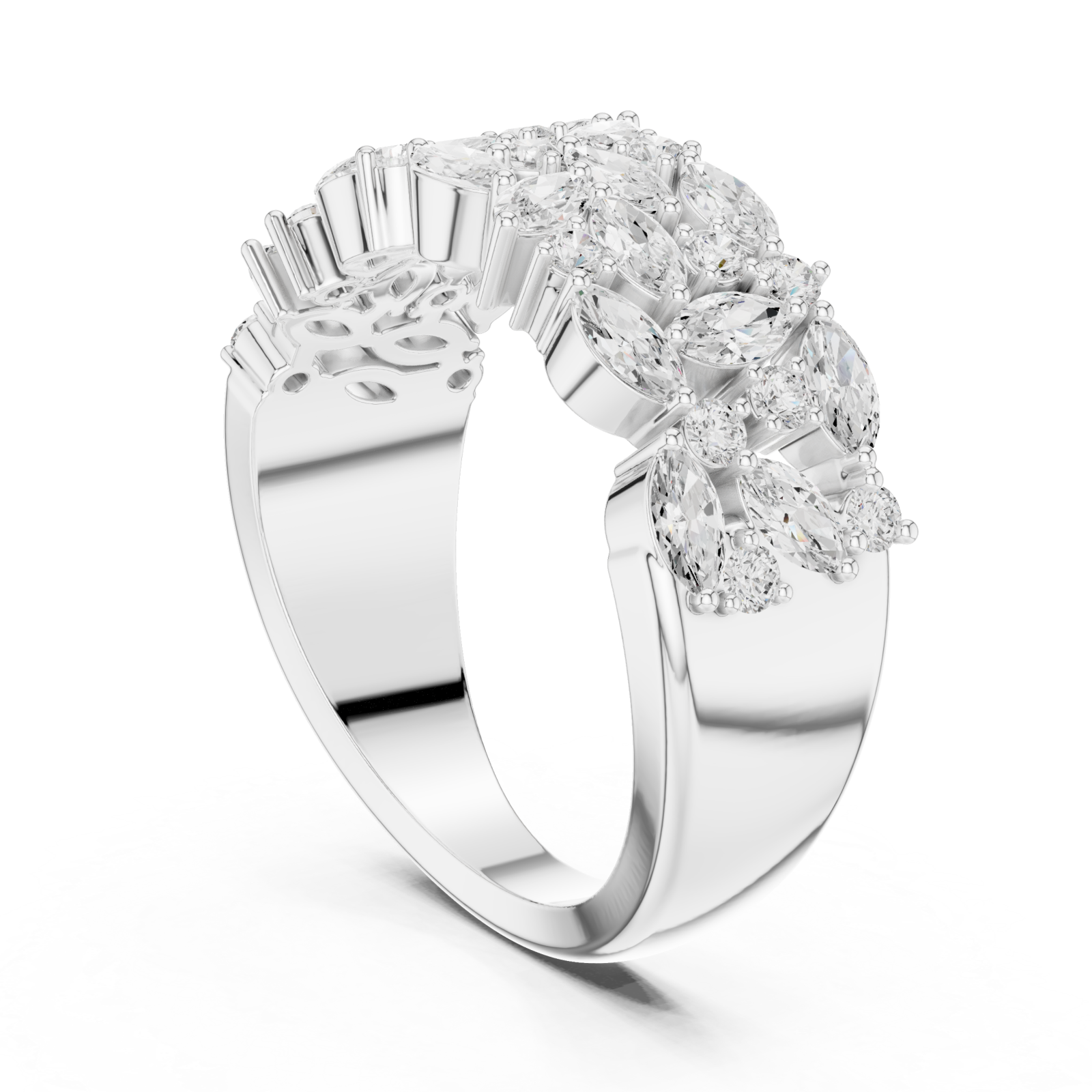  White Gold Radiant Petal Cluster Ring Left View