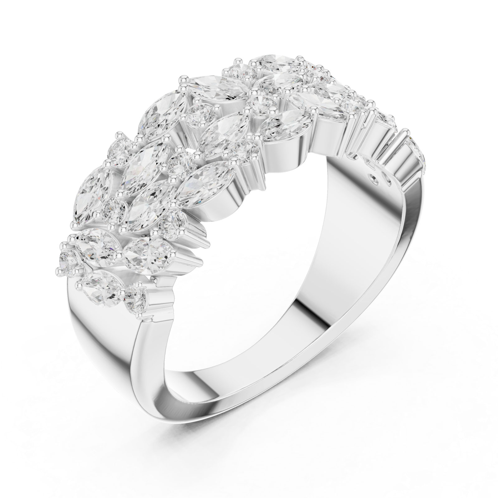  White Gold Radiant Petal Cluster Ring Right View