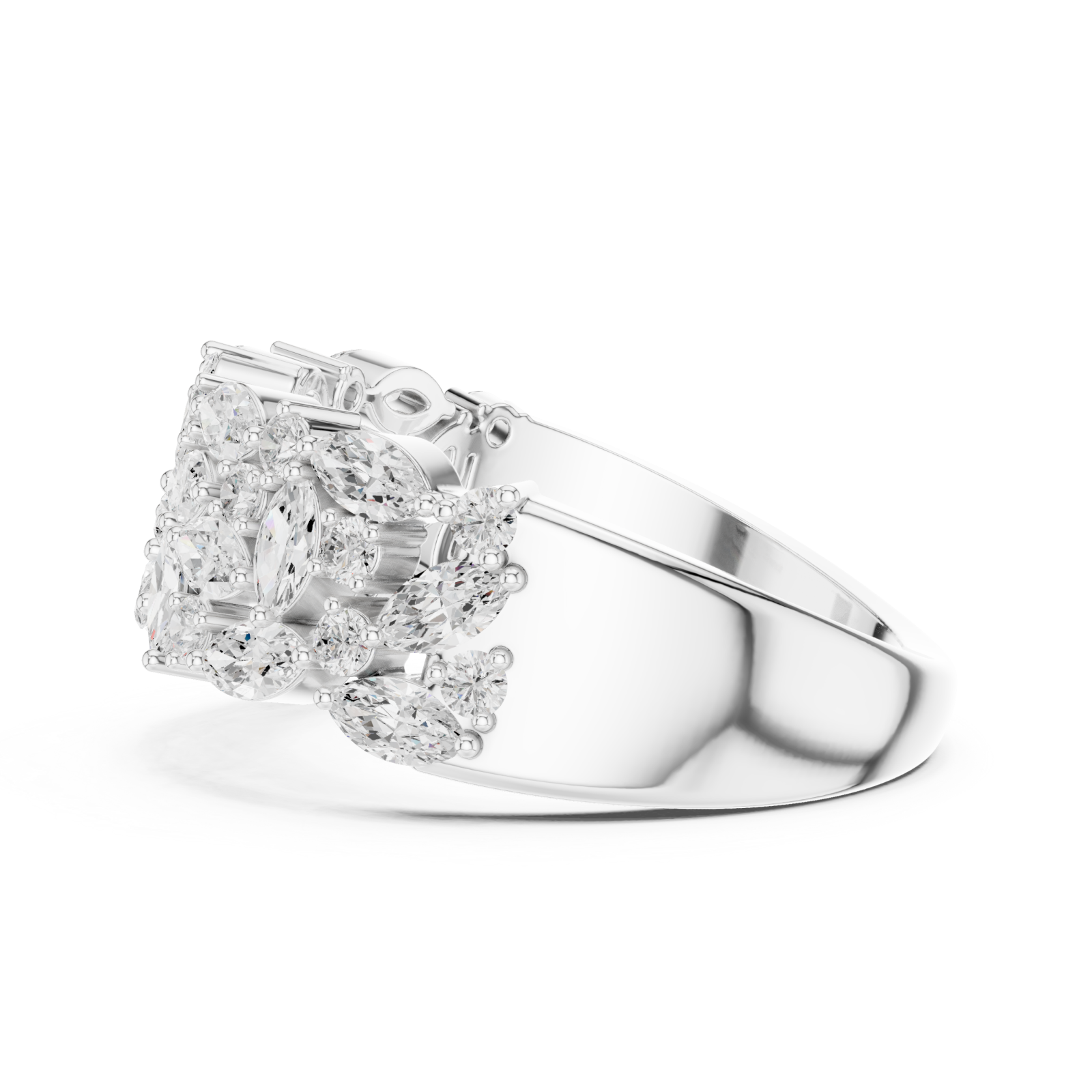  White Gold Radiant Petal Cluster Ring Side View
