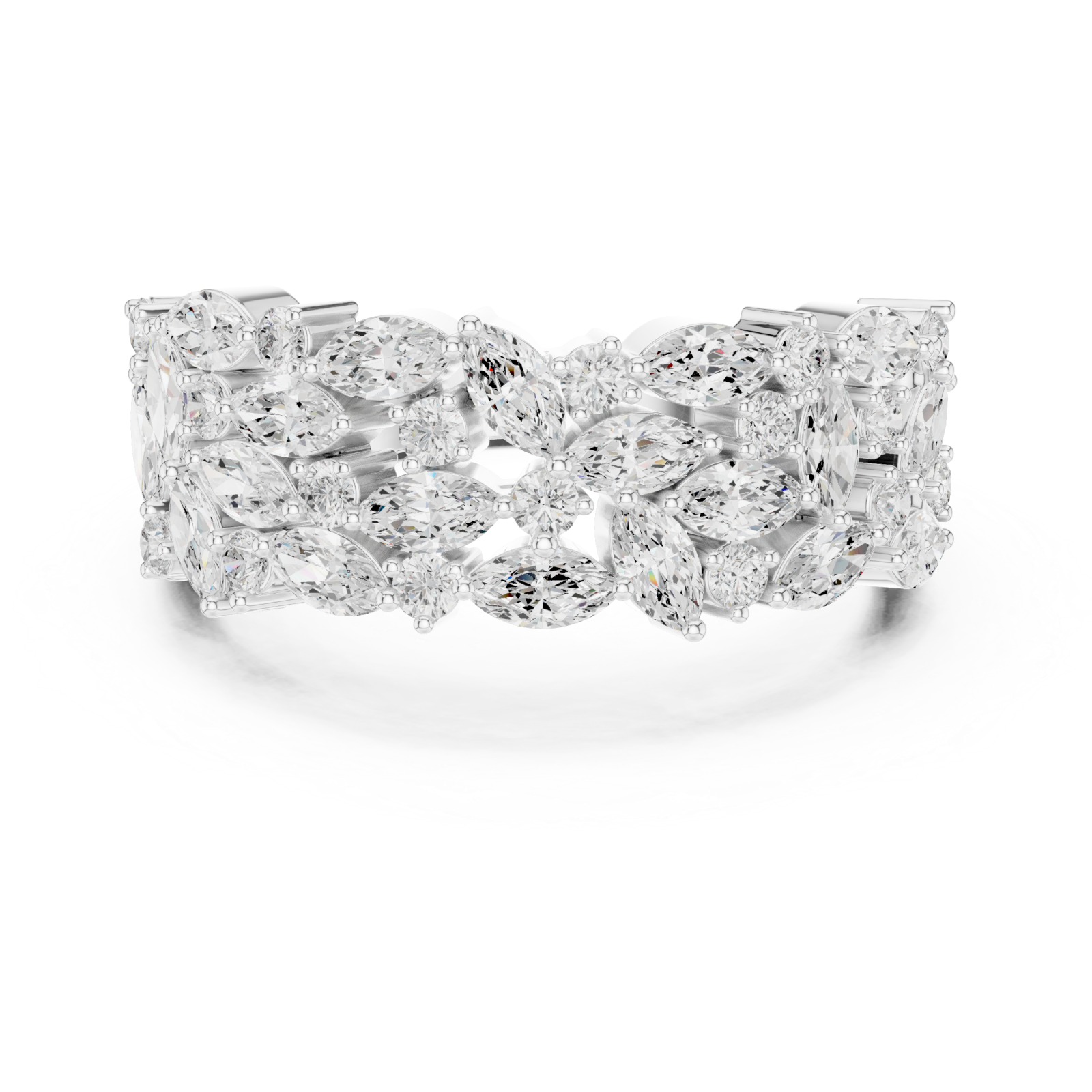  White Gold Radiant Petal Cluster Ring Front View