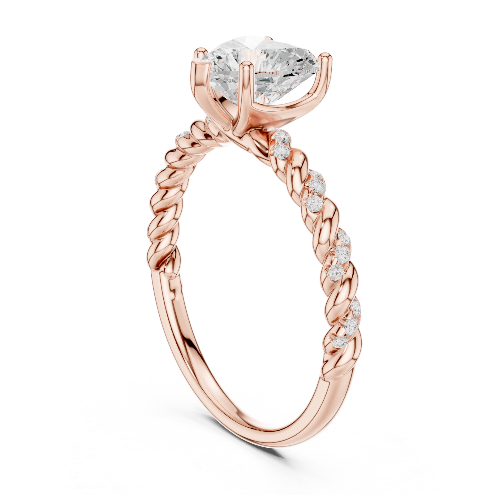  Rose Gold Twisted Romance Heart Engagement Ring Left View
