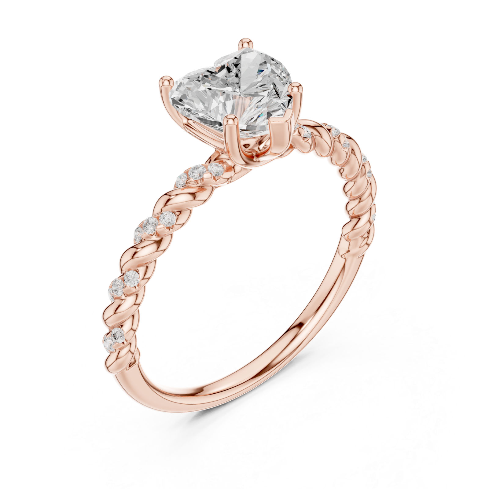  Rose Gold Twisted Romance Heart Engagement Ring Right View