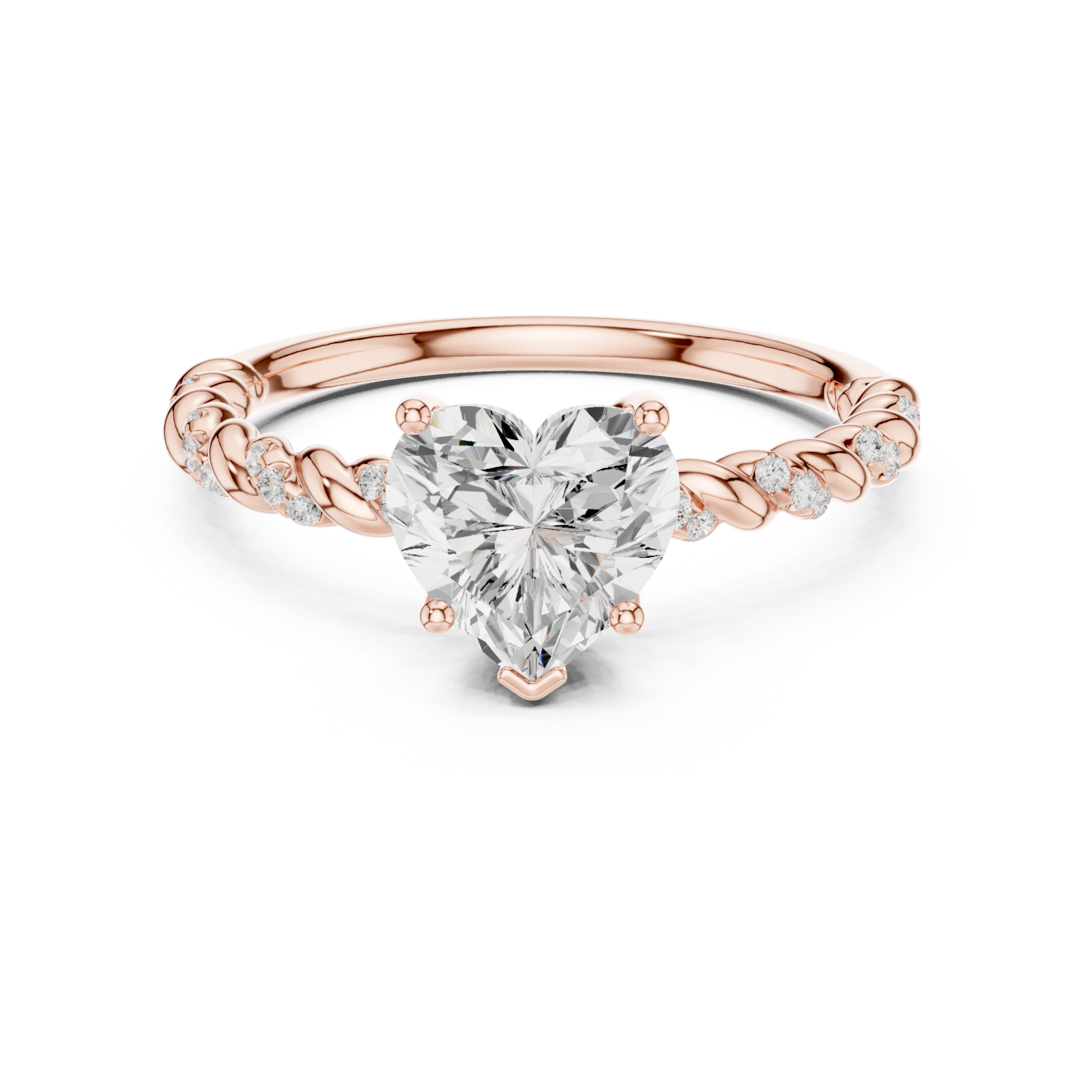  Rose Gold Twisted Romance Heart Engagement Ring Front View