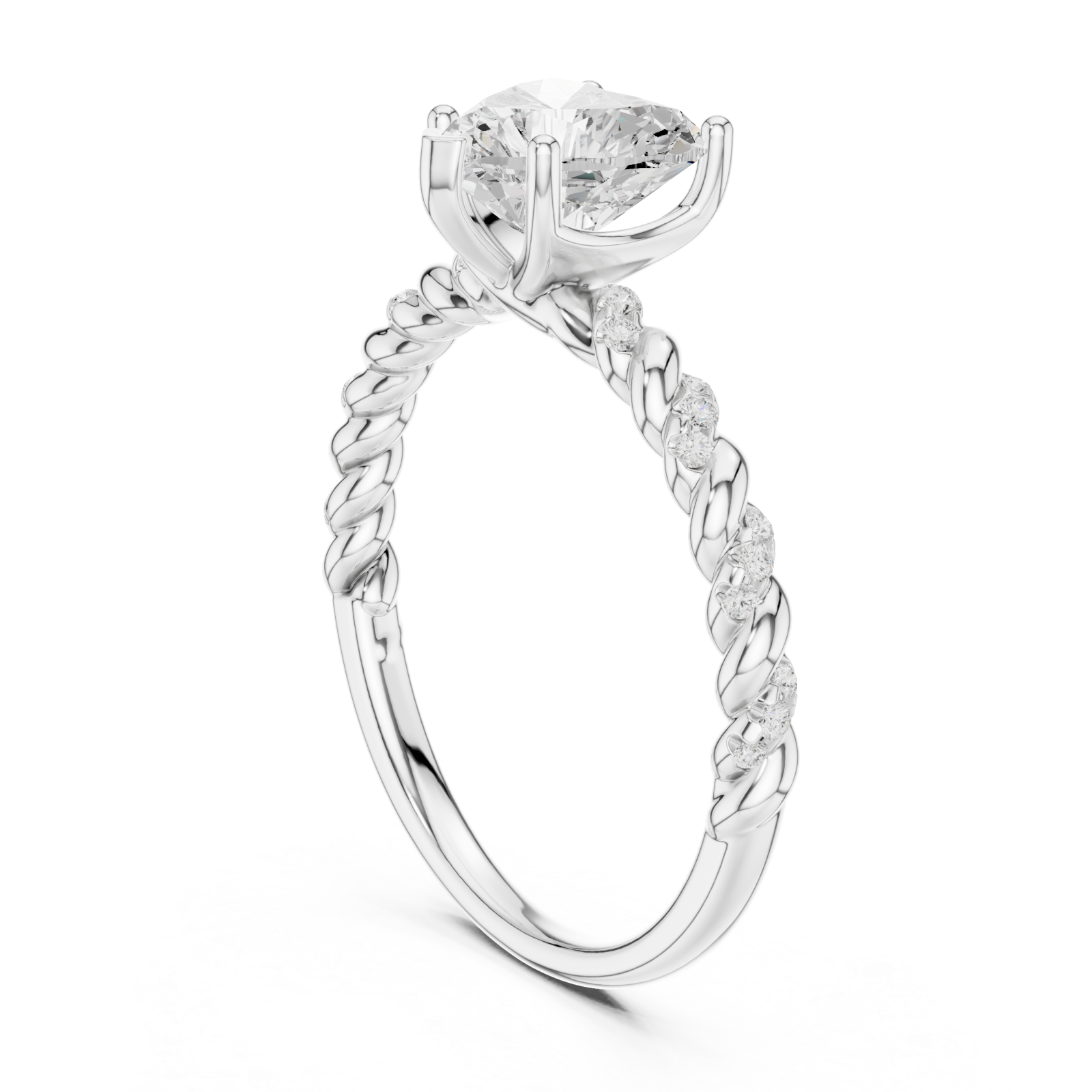  White Gold Twisted Romance Heart Engagement Ring Left View