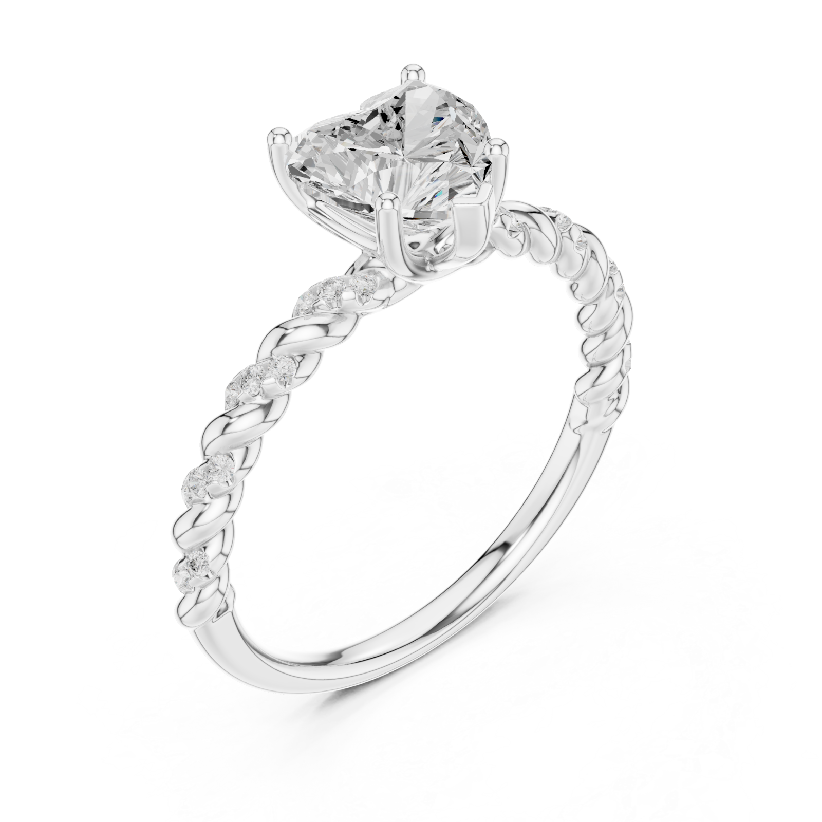  White Gold Twisted Romance Heart Engagement Ring Right View