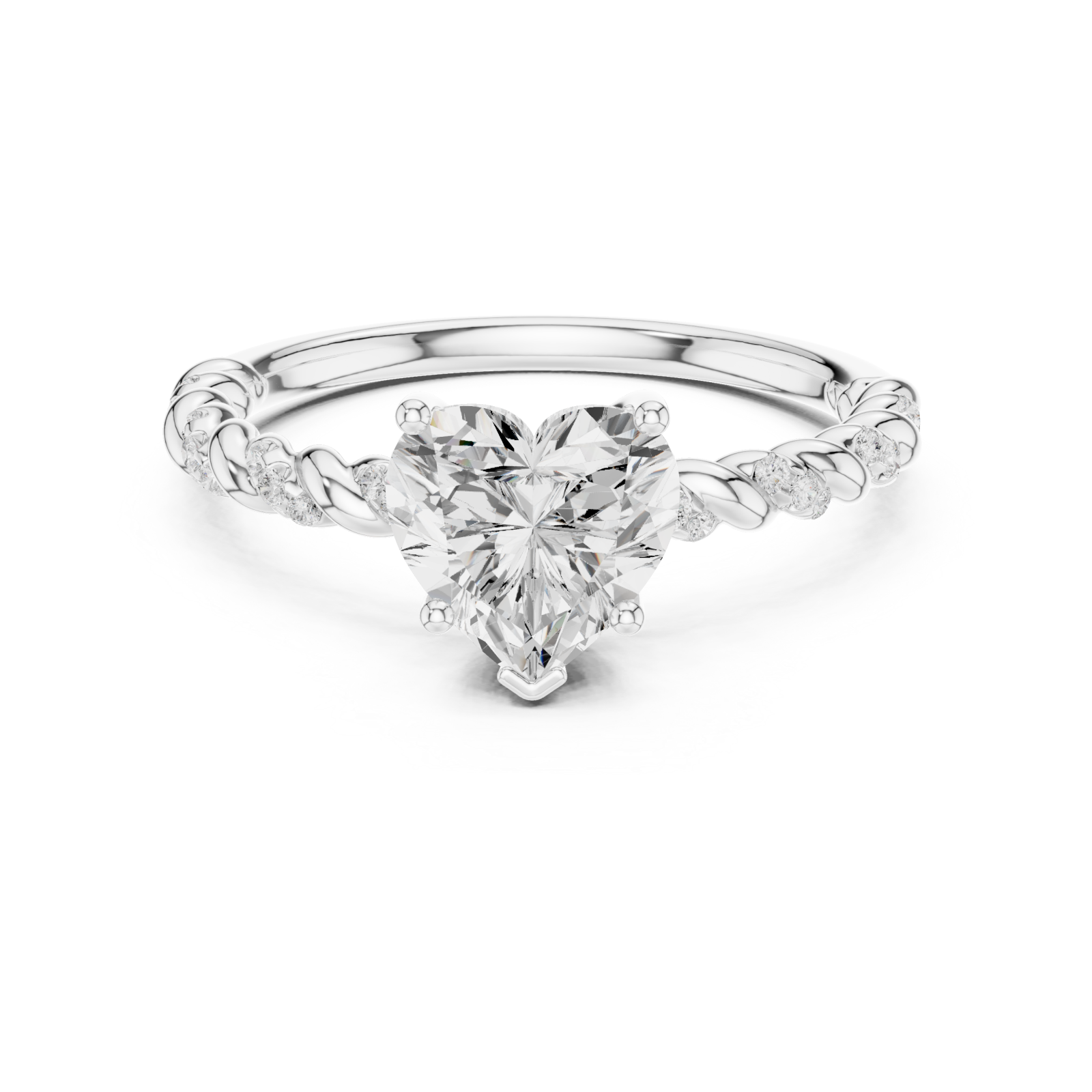  White Gold Twisted Romance Heart Engagement Ring Front View