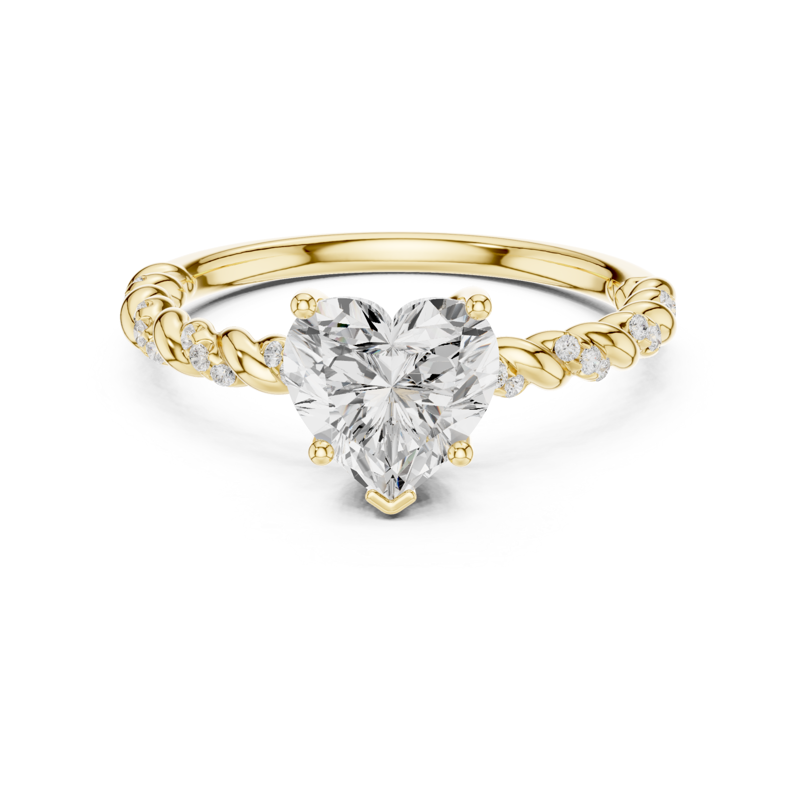 Gold Twisted Romance Heart Engagement Ring Front View