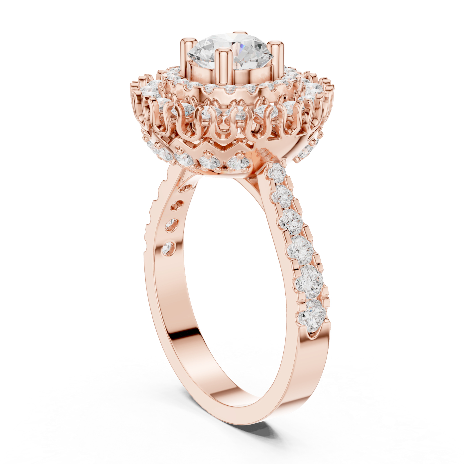  Rose Gold Radiant Bloom Regal Crown Statement Ring Left View