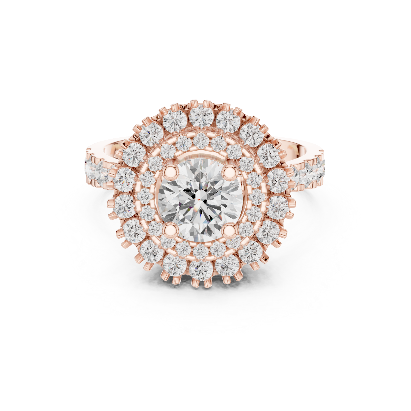  Rose Gold Radiant Bloom Regal Crown Statement Ring Front View
