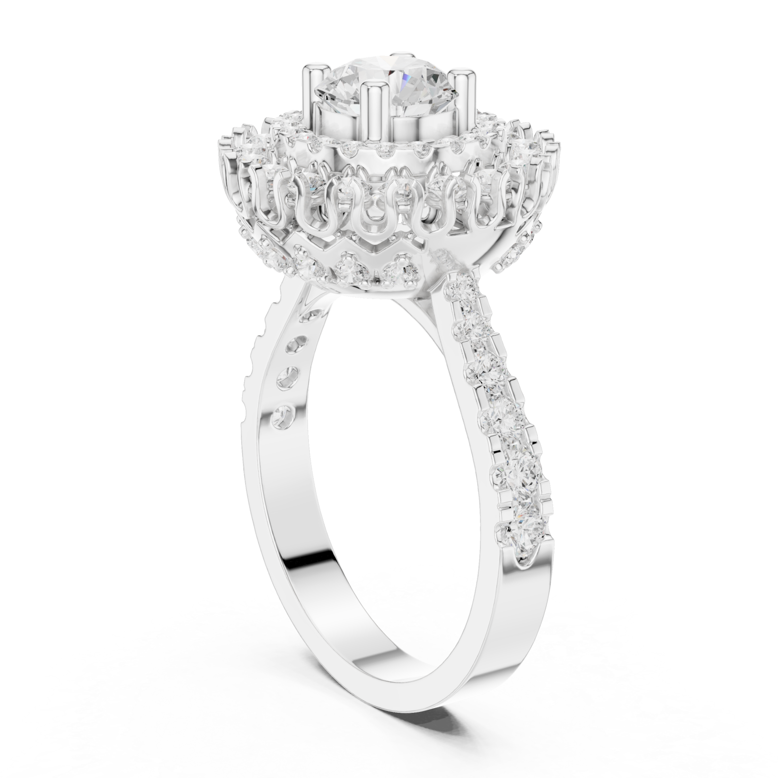  White Gold Radiant Bloom Regal Crown Statement Ring Left View