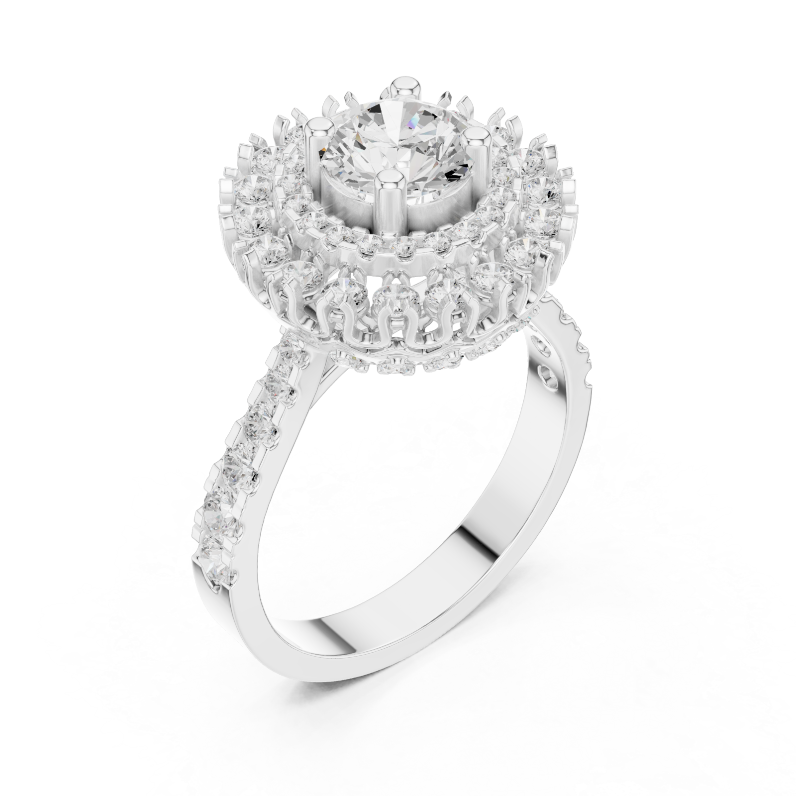  White Gold Radiant Bloom Regal Crown Statement Ring Right View