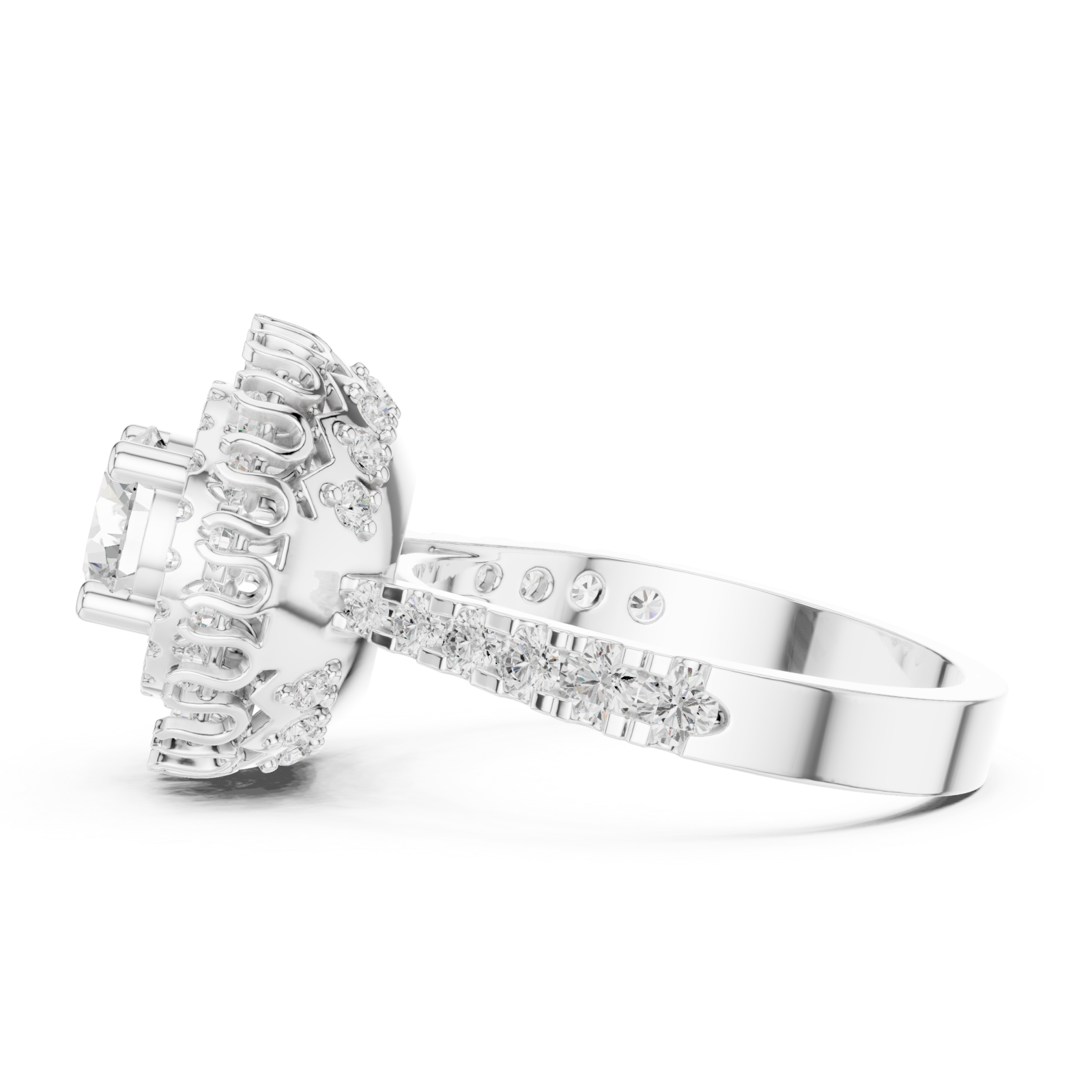  White Gold Radiant Bloom Regal Crown Statement Ring Side View