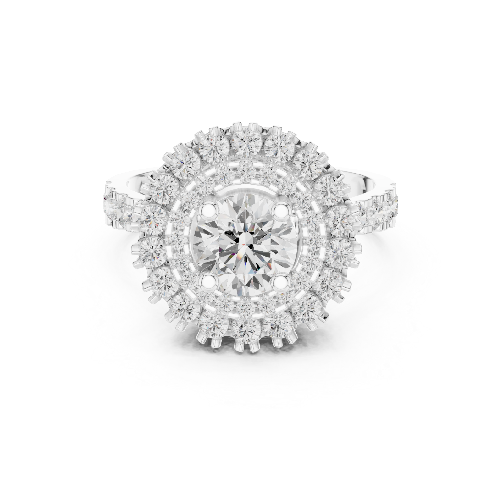  White Gold Radiant Bloom Regal Crown Statement Ring Front View