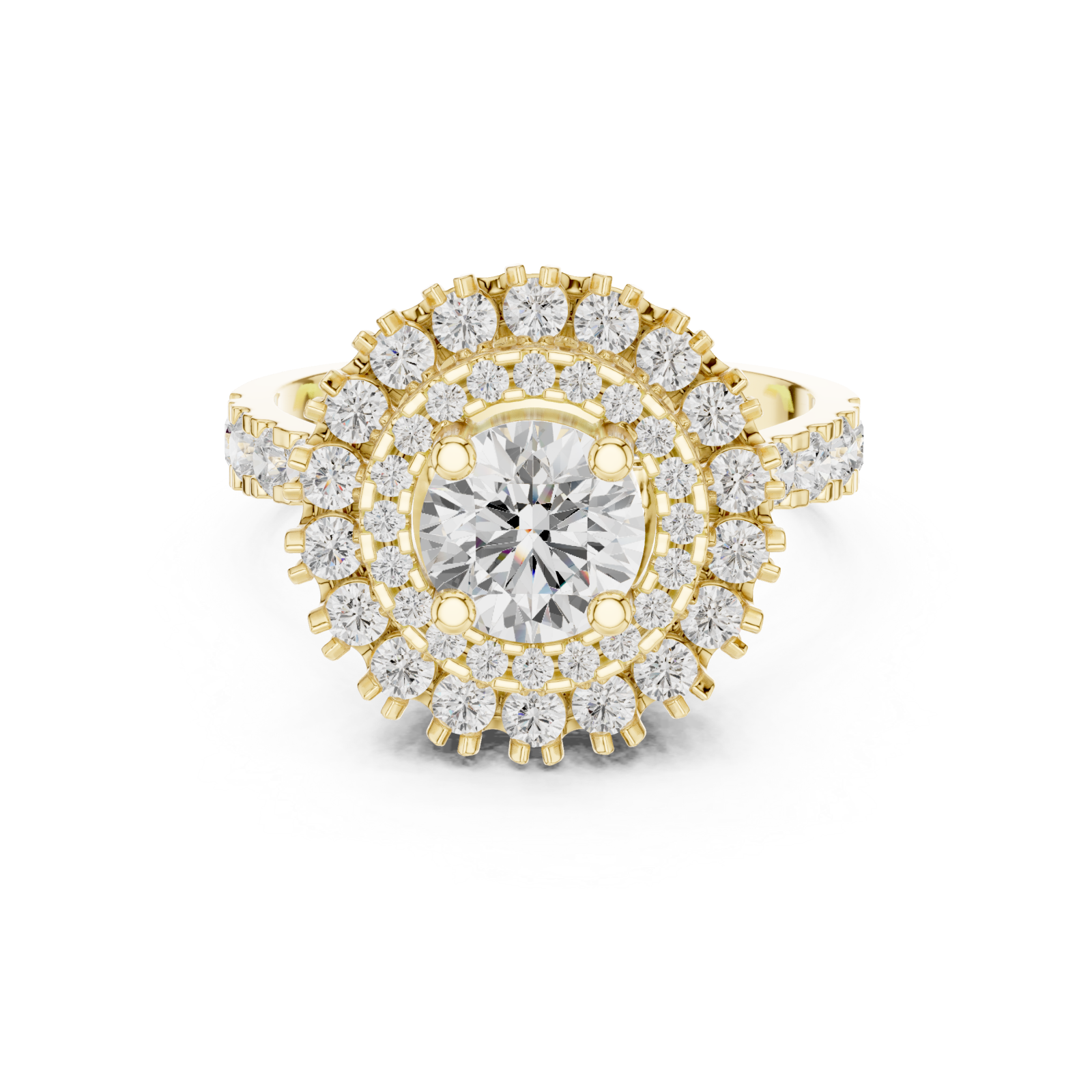  Gold Radiant Bloom Regal Crown Statement Ring Front View