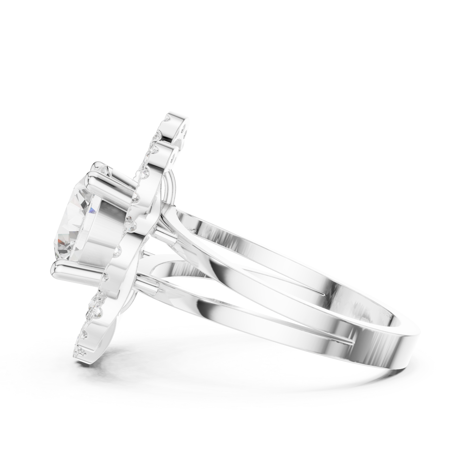  White Gold Radiant Lily Petal Double Halo Statement Ring Side View