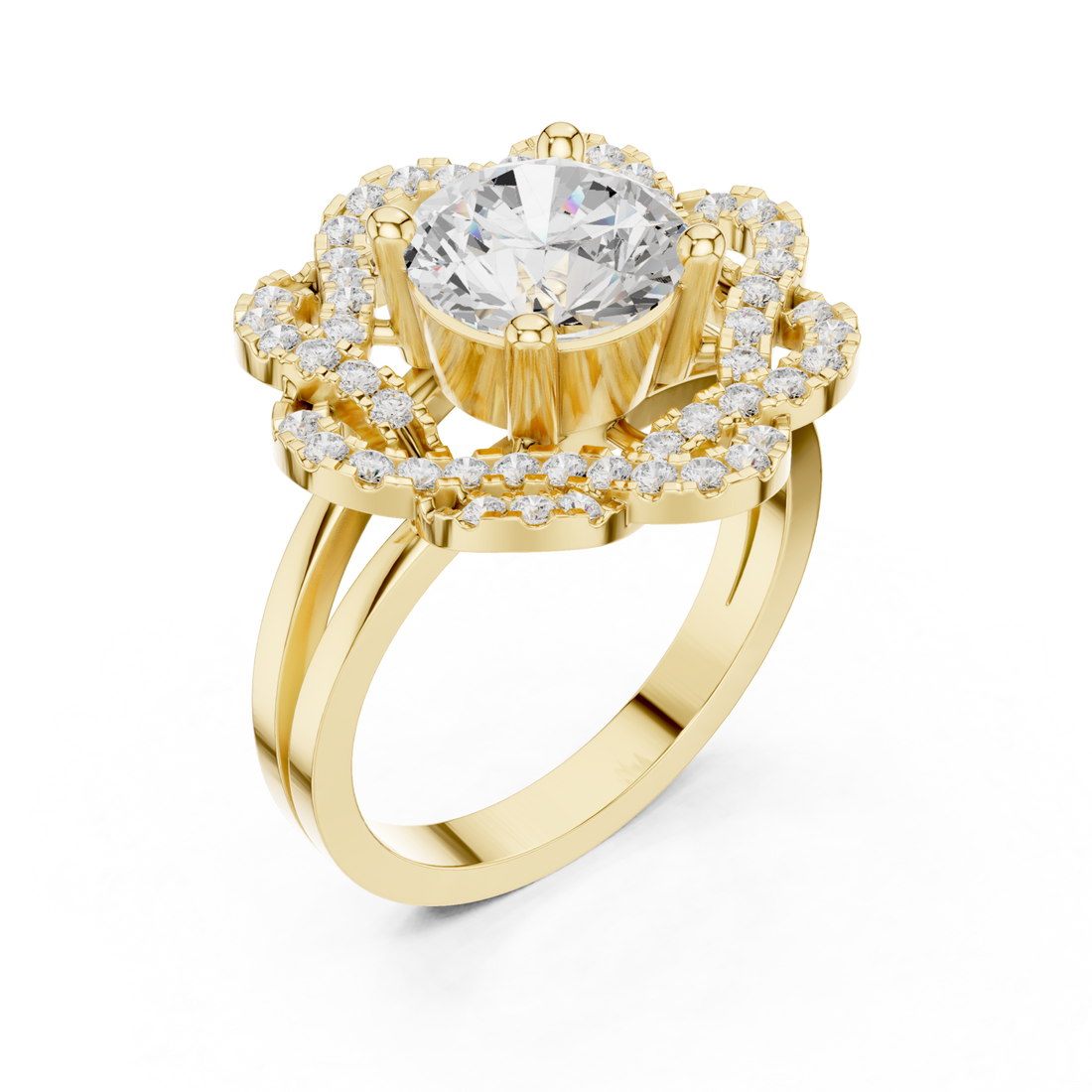 Gold Radiant Lily Petal Double Halo Statement Ring Right View