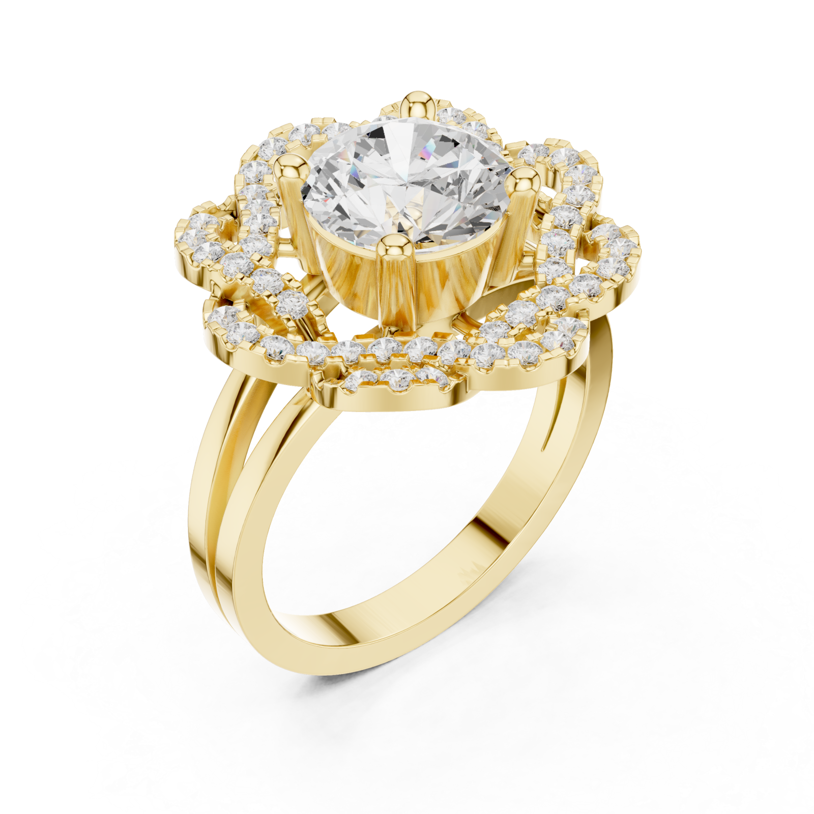 Gold Radiant Lily Petal Double Halo Statement Ring Right View