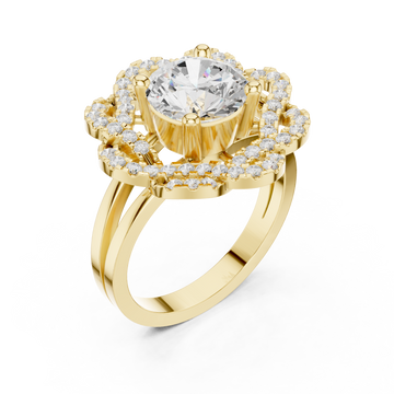 Gold Radiant Lily Petal Double Halo Statement Ring Right View