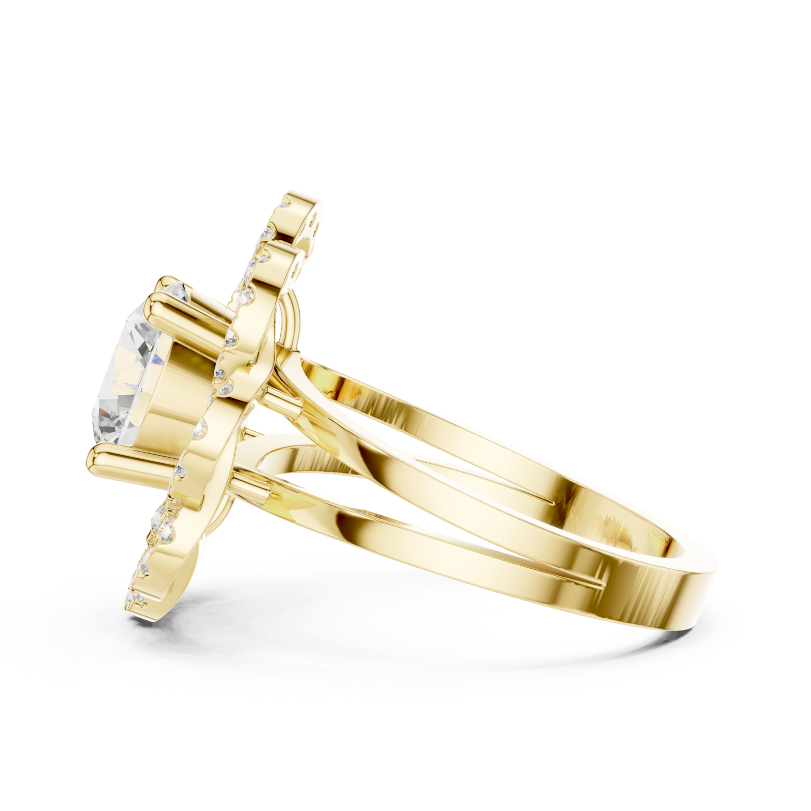  Gold Radiant Lily Petal Double Halo Statement Ring Side View