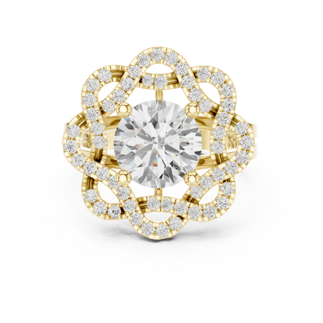 Gold Radiant Lily Petal Double Halo Statement Ring Right View