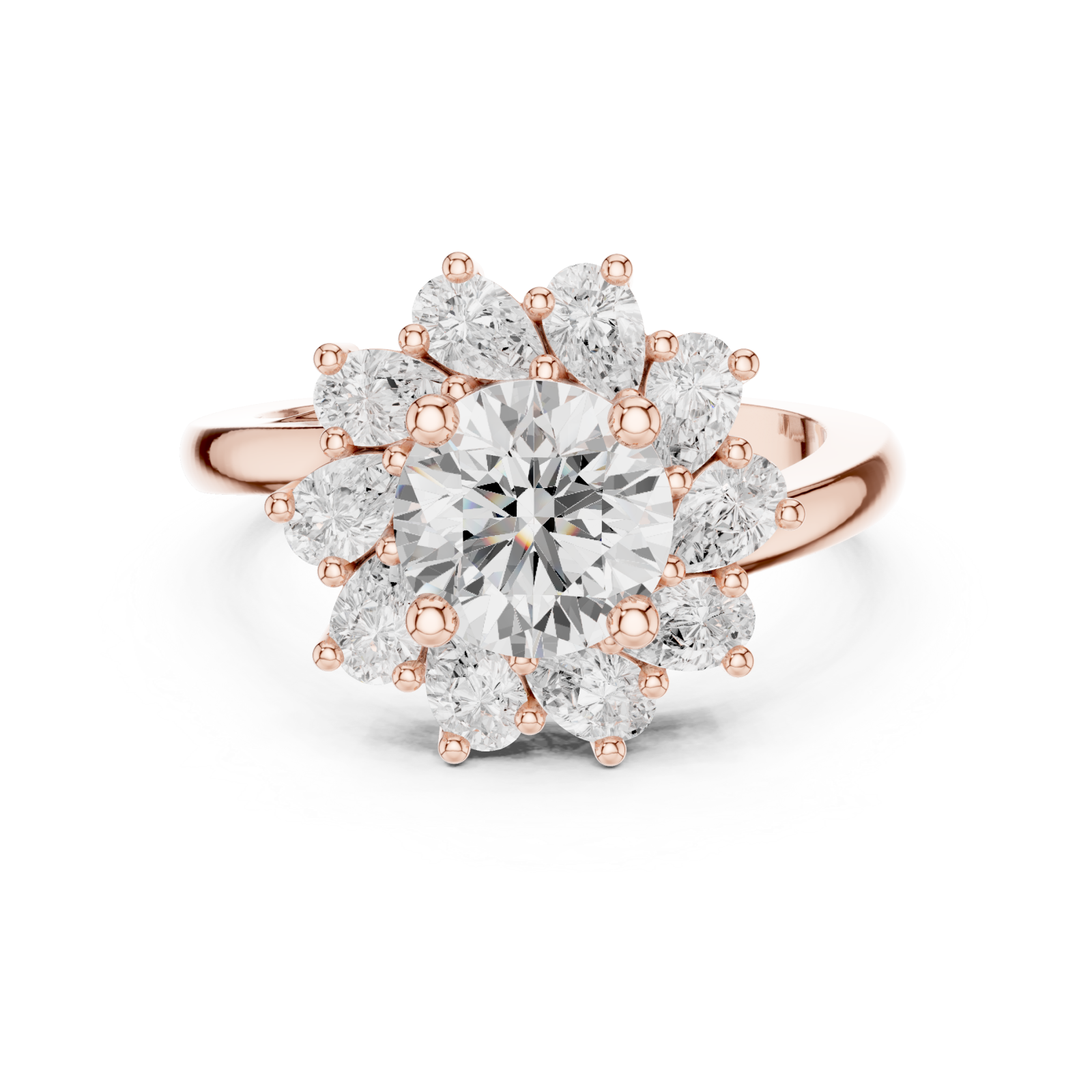  Rose Gold Heavenly Dewdrop Cascade Solitaire Ring Front View