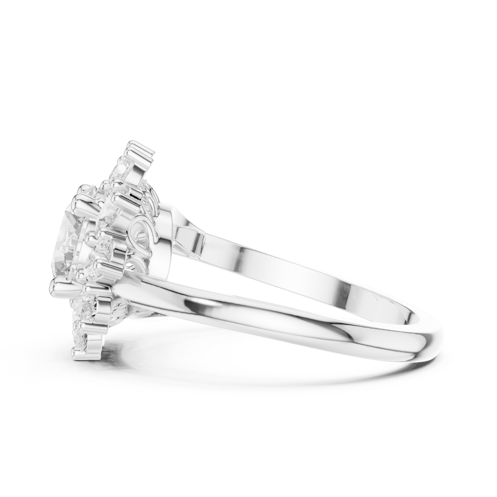  White Gold Heavenly Dewdrop Cascade Solitaire Ring Side View