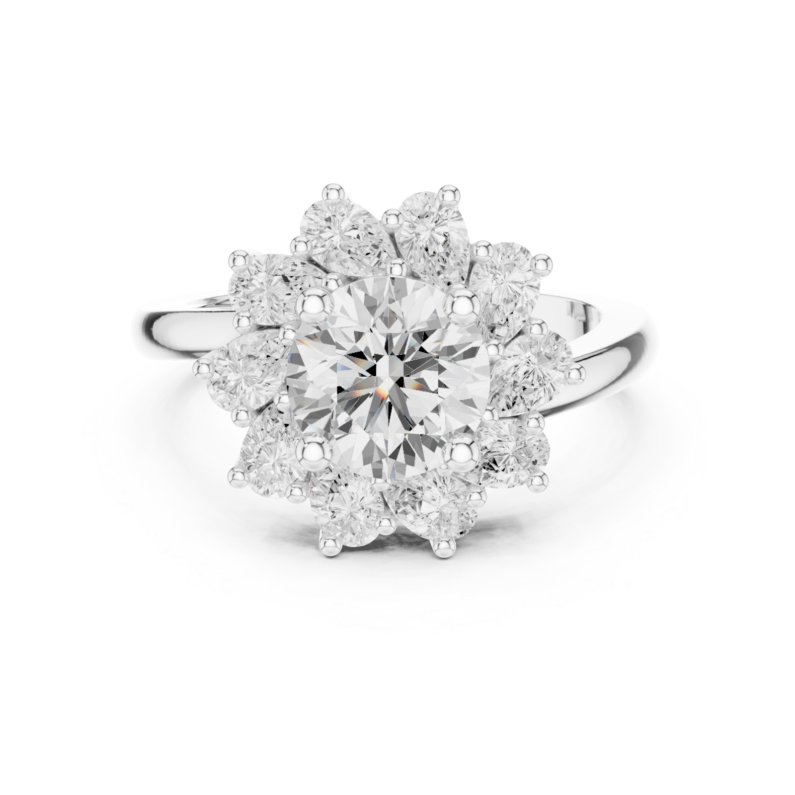  White Gold Heavenly Dewdrop Cascade Solitaire Ring Front View