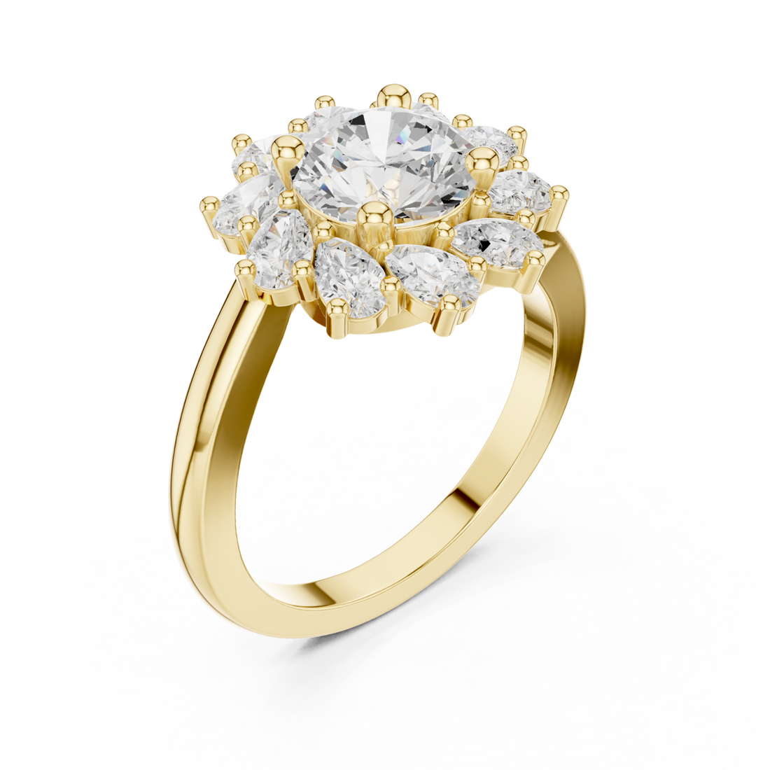 Gold Heavenly Dewdrop Cascade Solitaire Ring Right View